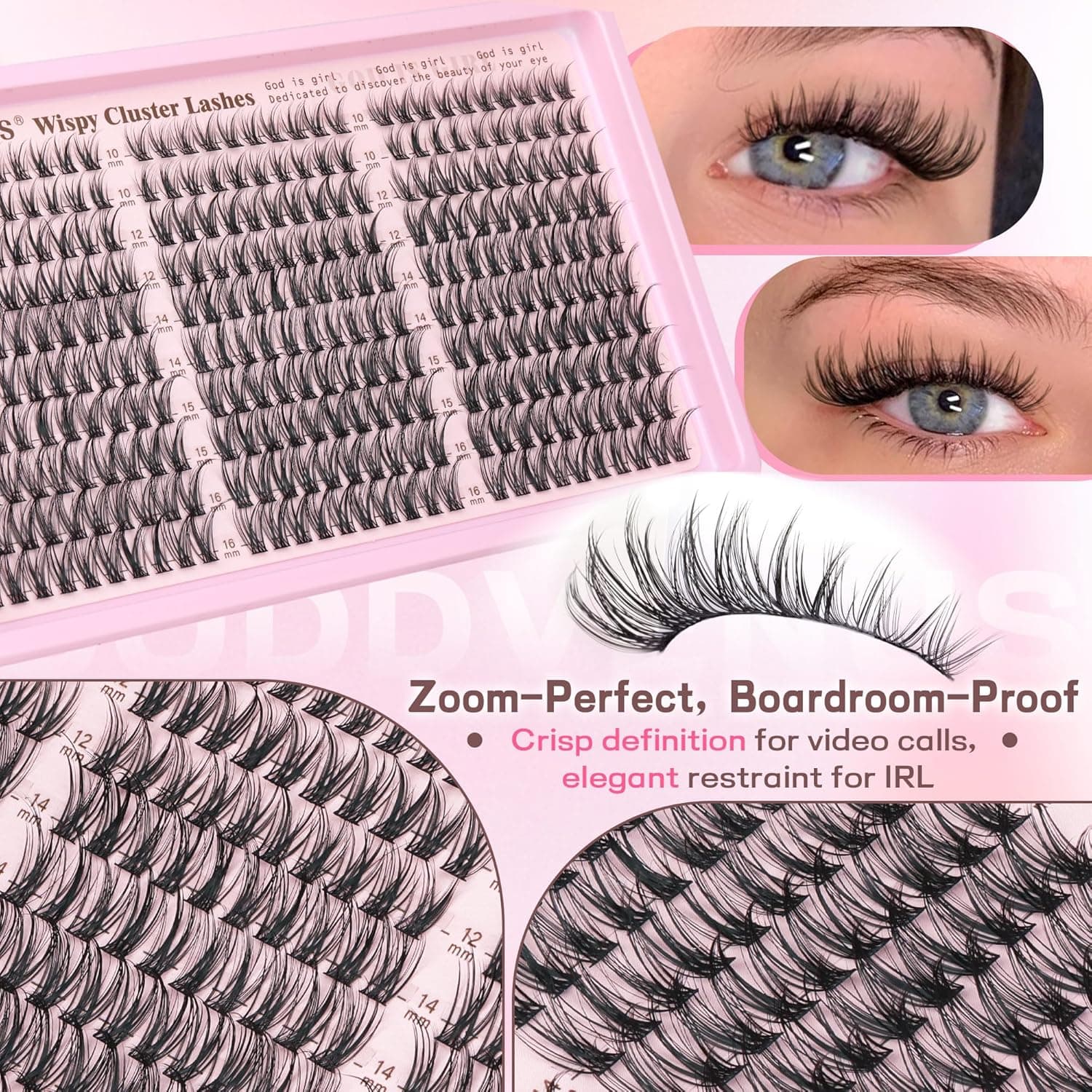 Lash Clusters Kit Wispy Eyelash Clusters Lashes Natural DIY Lash Extension Kit 10-16mm Cluster Eyelash Extensions Kit 300pcs C Curl Individual Lashes Cluster Eyelash (No Tweezers) E-CC Curl no tweezers - Image 4