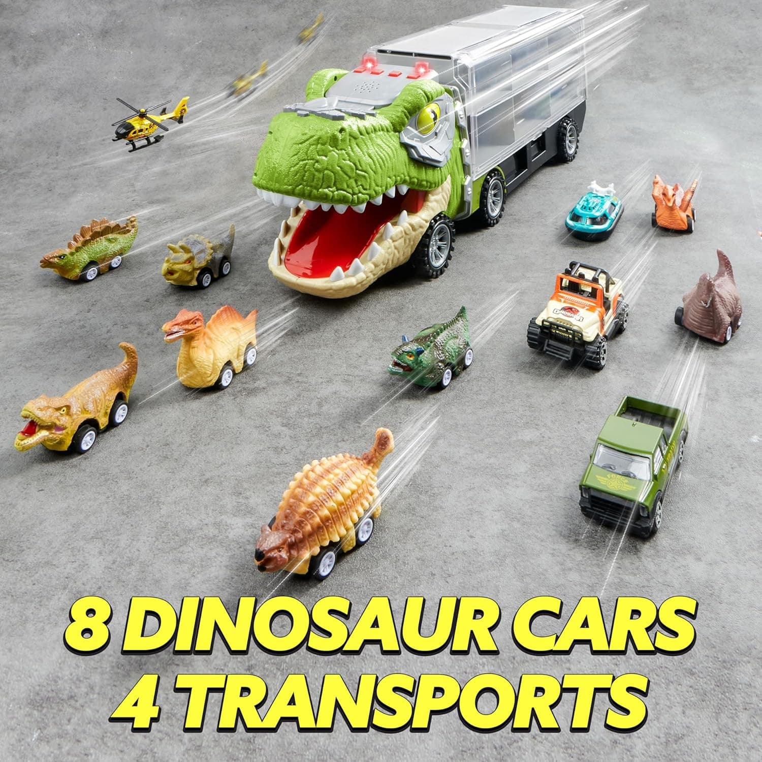 JOYIN 13 in 1 Dinosaur Toys for Kids 3-5, Dinosaur Truck with 12 Pull Back Cars, Birthday Gifts Toys for 3 4 5+ Year Old Boy, Transport Carrier Truck for Toddlers, Christmas Great Gifts for Grandkids Tyrannosaurus Truck - Image 6