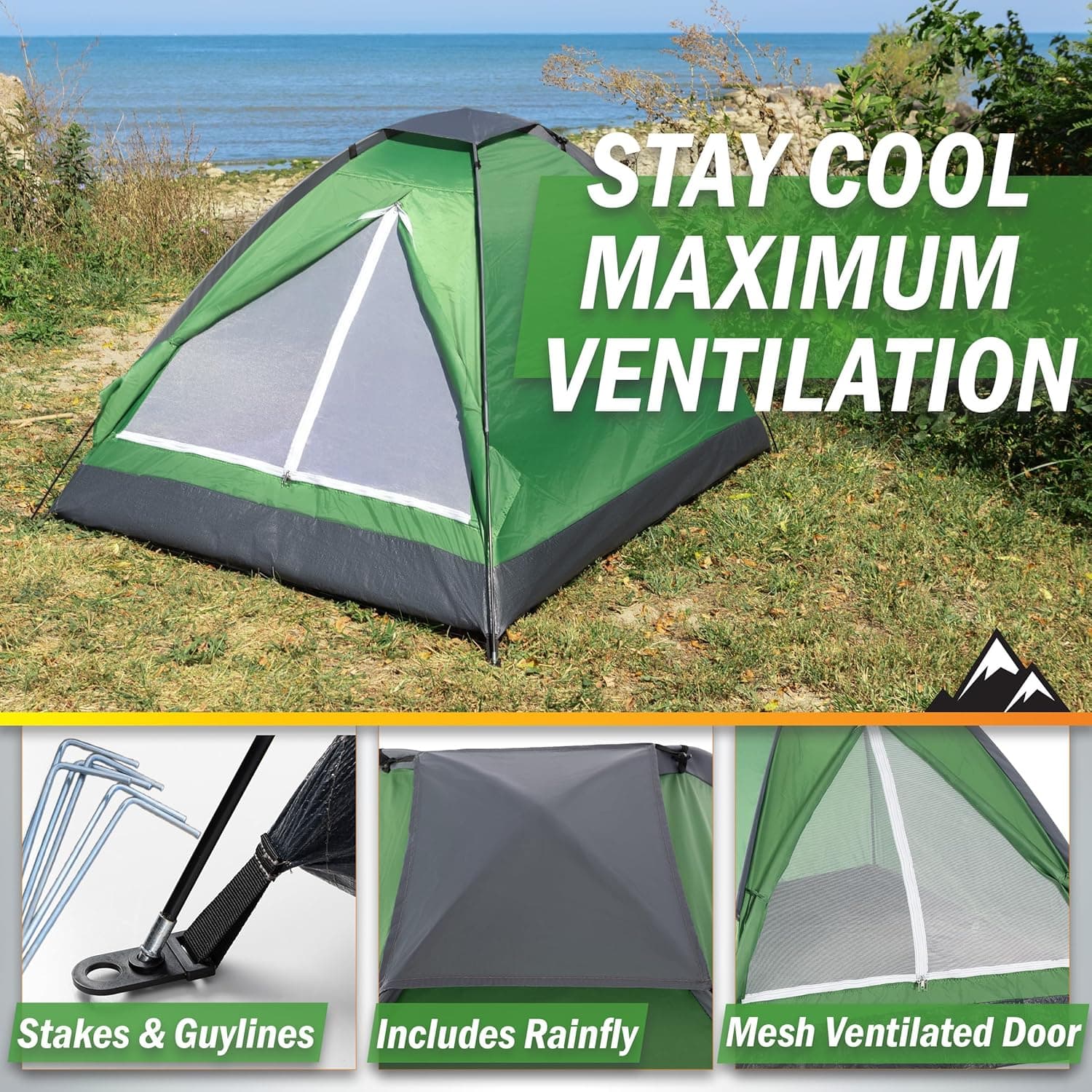 2 Person Camping Tent with Rain Fly and Carrying Bag - Lightweight Outdoor Pop Up Tents for Camping Essentials, Music Festivals, Backpacking, Hiking, or Beach Shelter by Wakeman Outdoors Green - Image 5