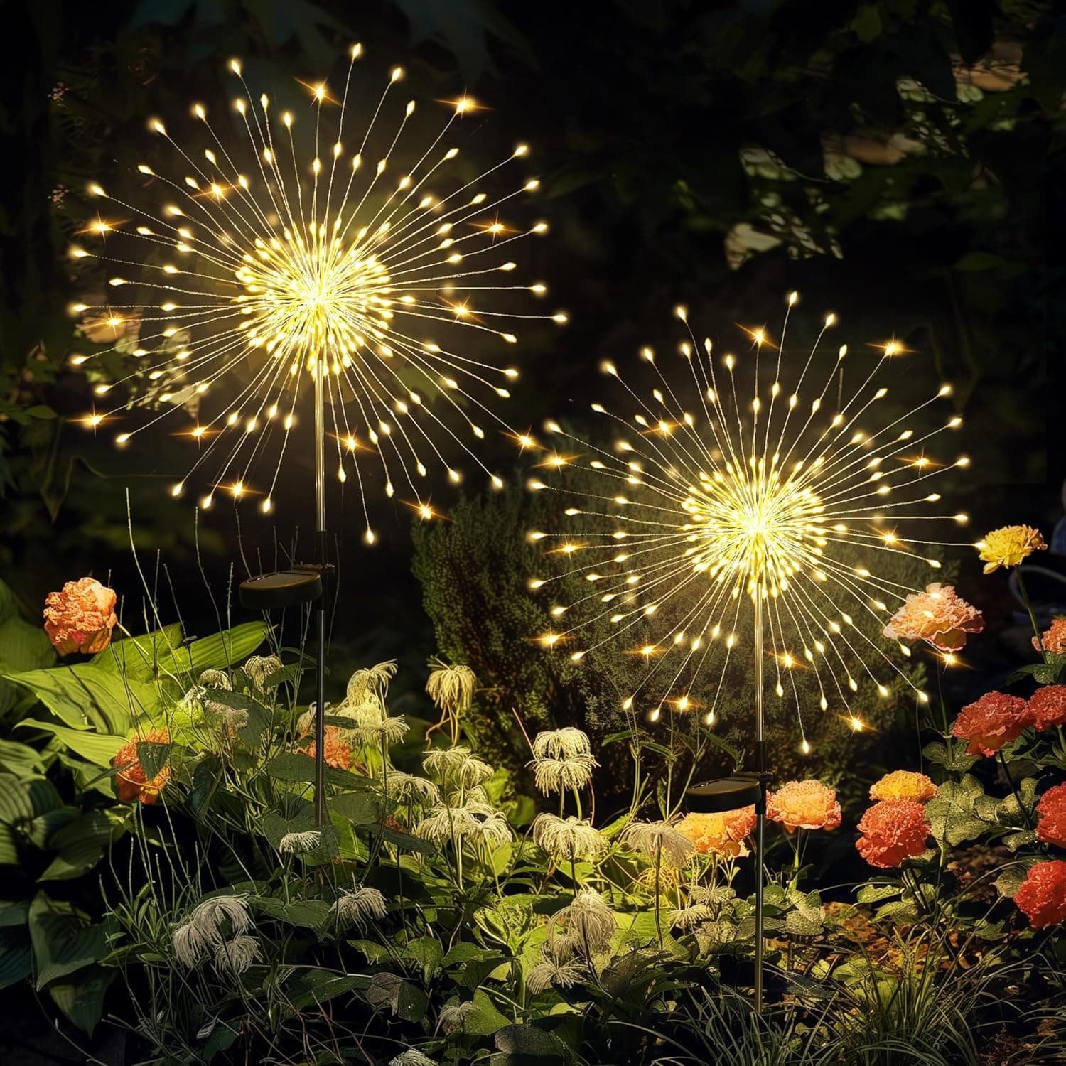 GIGALUMI Garden Decor Outdoor Lights 120LED 2Pack, Solar Garden Lights for Christmas Outside Fairy Firework Decorative,Solar Powered for Yard Pathway Flowerbed Planter Balcony Patio Decor (Warm White 2 PACK 120 LEDS Warm White - Image 2