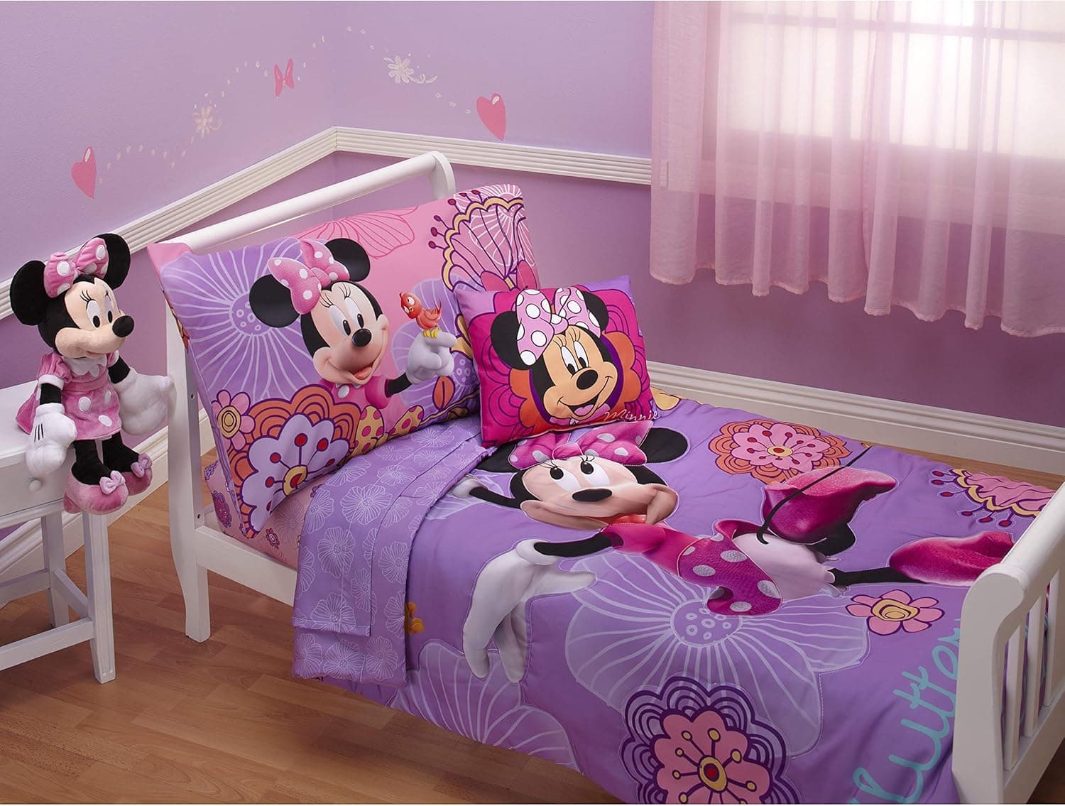 Disney 4 Piece Minnie's Fluttery Friends Toddler Bedding Set, Lavender Minnie's Fluttery Friends 3.5 x 10 x 13 inch (Pack of 1) - Image 2