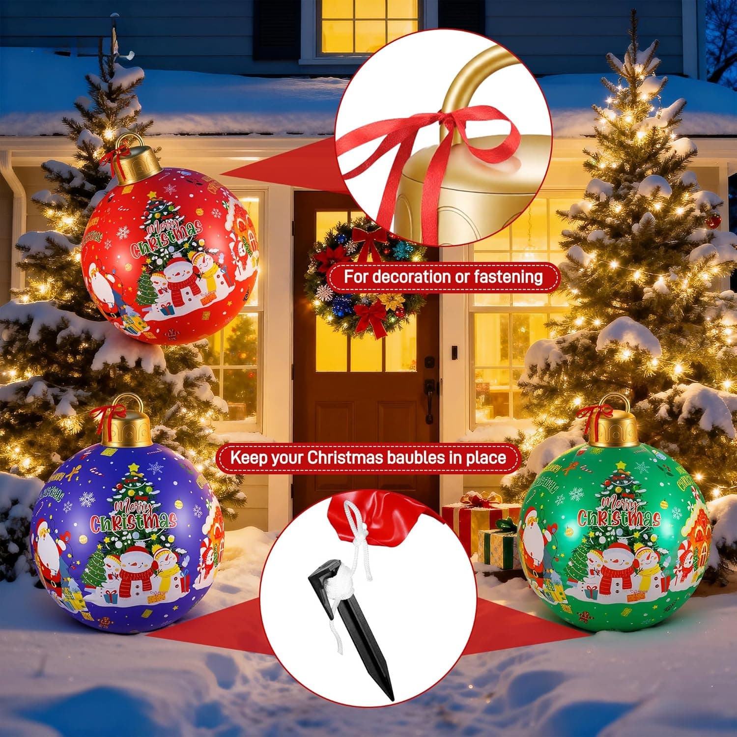 3 Pcs 24 Inch Giant Inflatable Christmas Balls, Large Outdoor Christmas PVC Ornaments, Big Ball Decorations for Yard Outside in Winter Holiday - Image 6