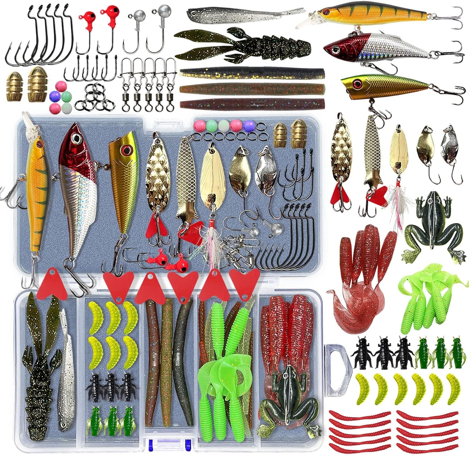 Fishing Lures Kit Set, Baits Tackle Including Crankbaits, Topwater Lures, Spinnerbaits, Worms, Jigs, Hooks, Tackle Box and More Fishing Gear Lures for Bass Trout 87Pcs Fishing Lures Kit - Image 2