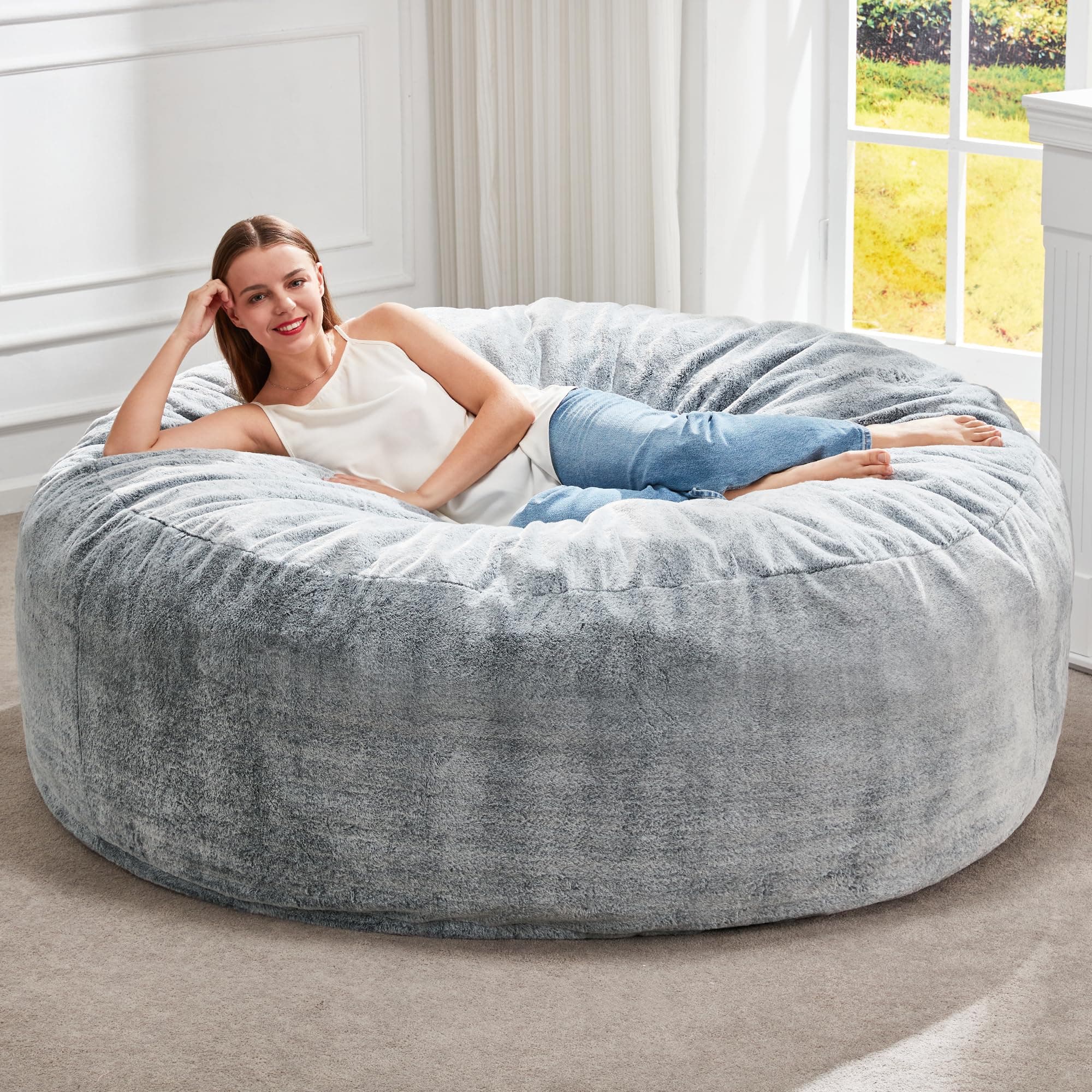 Hobestluk Bean Bag Chairs Giant Beanbag Chair with Filler, Memory Foam Bean Bags with Fluffy & Machine Washable Cover, Bean Bag Chairs for Aduts for Living Room, Bedroom (Grey, 5FT - 50” x 50” x 24”) Grey 5FT - 50” x 50” x 24”