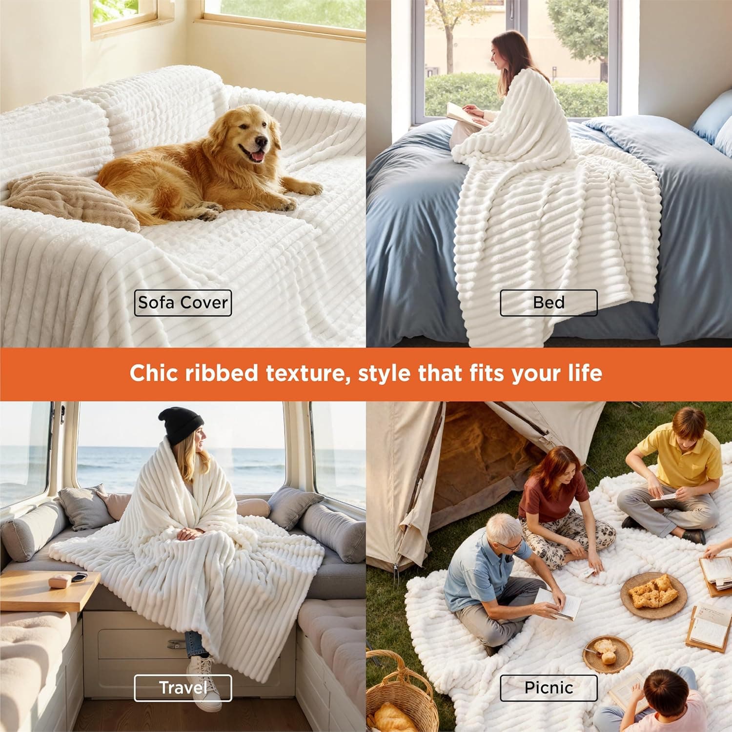 Bedsure GentleSoft Blankets Queen Size for Bed - Cozy Soft Sofa Couch Cover Blankets for Women, Cute Large Bedding Fleece Throws for Girls, Off White, 90x90 Inches Off White Queen (90" x 90") - Image 4