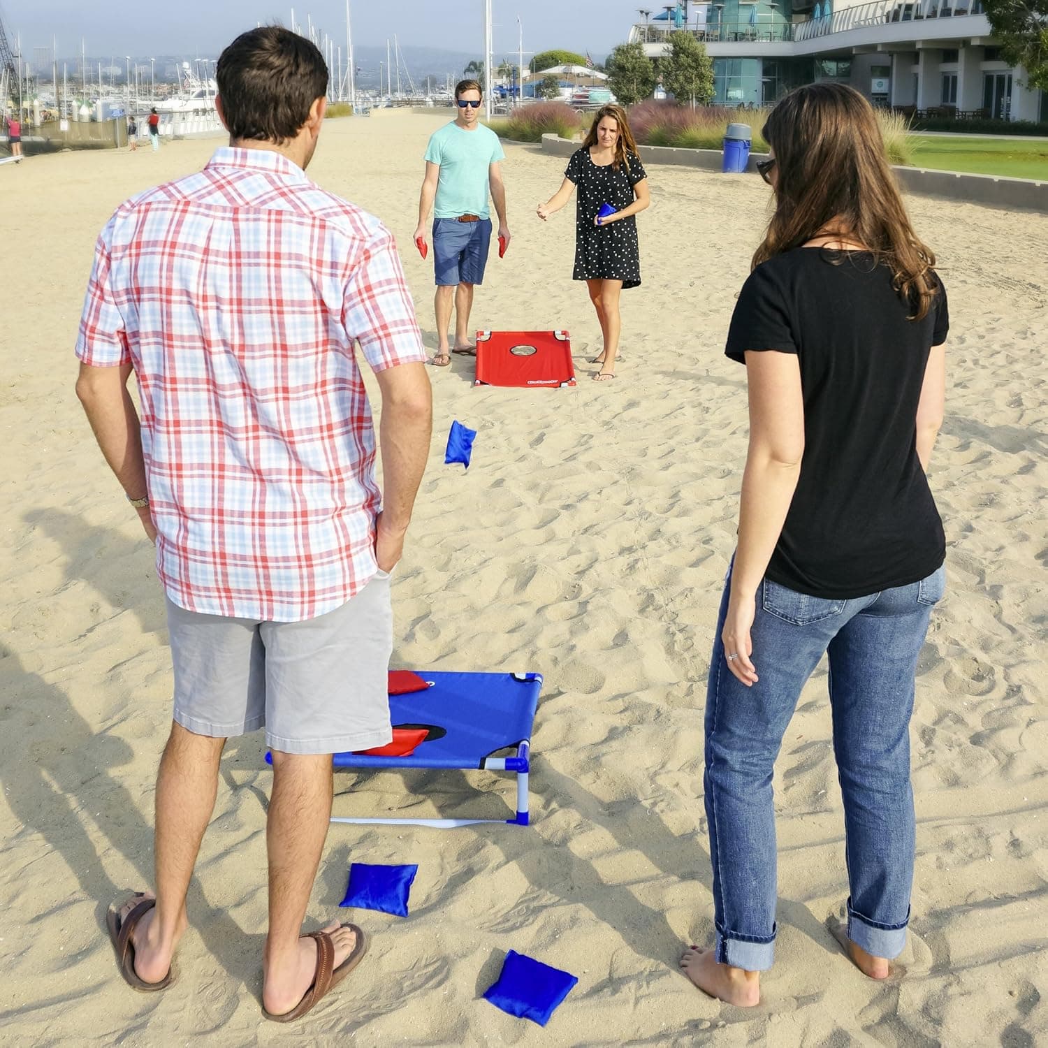 GoSports Portable Cornhole Game Sets – Premium Outdoor Lawn or Beach Toss Game for Kids and Adults Red & Blue - Image 5