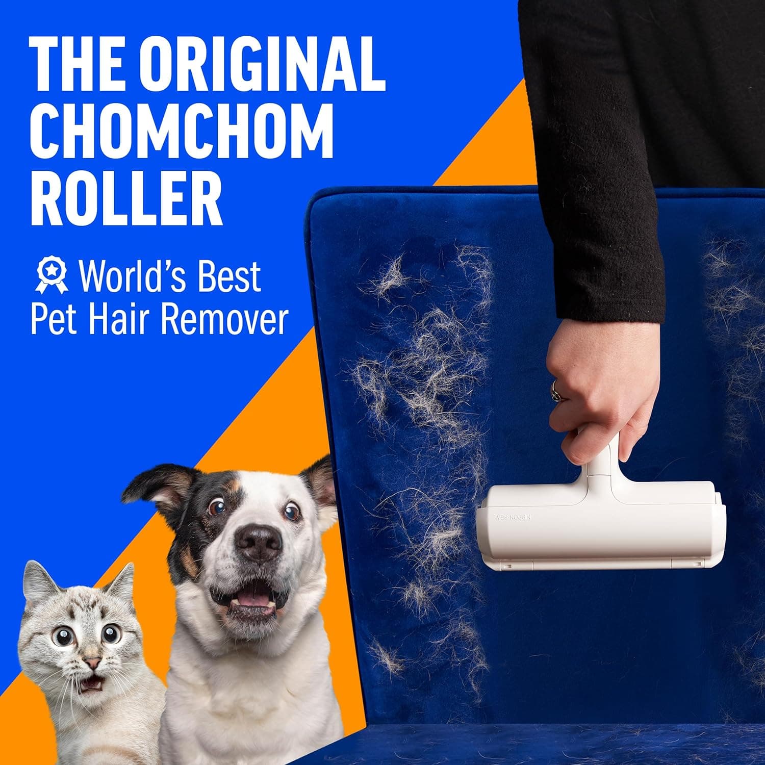 ChomChom Roller Pet Hair Remover – Original Size Reusable Lint Roller for Cat & Dog Hair on Furniture, Couch, Carpet, Car, Rugs & Bedding – Portable, Eco-Friendly (White) - Image 3