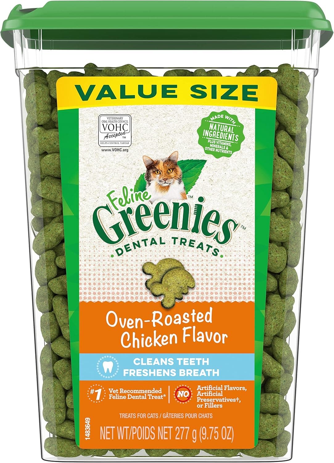 Greenies Feline Adult Dental Cat Treats, Oven Roasted Chicken Flavor, 9.75 oz. Tub Chicken 9.75 Ounce (Pack of 1) - Image 2