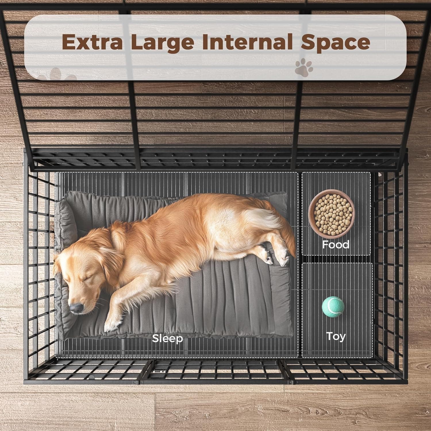 48"/38" Dog Crates for Large Dogs, Upgraded 4 Lockable Wheels, Removable Door, Dog Kennel Indoor, Max Load 300Lbs, Easy to Clean, Removable Tray, XL Dog Cage for Large and Medium Dogs 48 Inch - Image 10