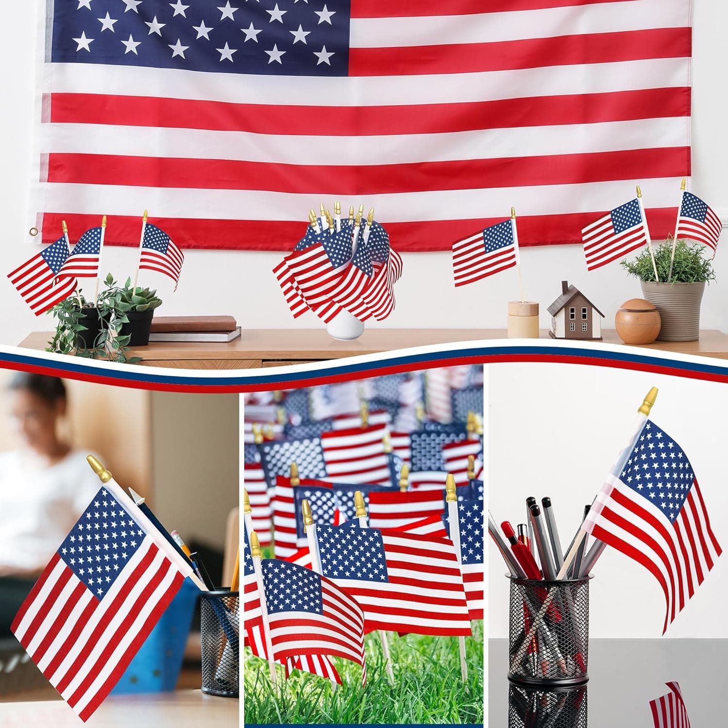 12 Pcs Small American Flags on Stick, 6x4 In 4th of July Decorations, Mini Patriotic USA Flag, Fourth of July Decorations, Hand Held July 4th Flag for Veterans Day Decorations Gifts Favors Accessories - Image 7
