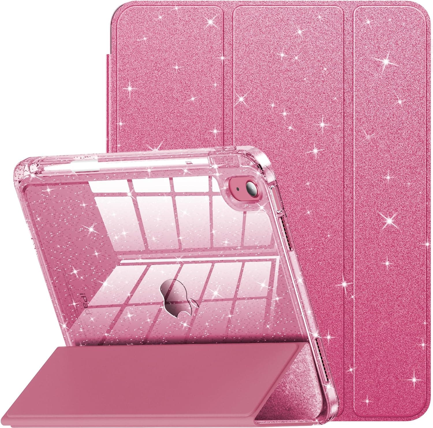 INFILAND Compatible sa iPad A16 11th Generation 11 Inch 2025 Case, iPad Case 10th Generation 10.9 Inch, Glitter Cover na may Sparkly Clear Back, Pencil Holder, para sa Mga Bata na Babae (Rose Pink) - Image 2