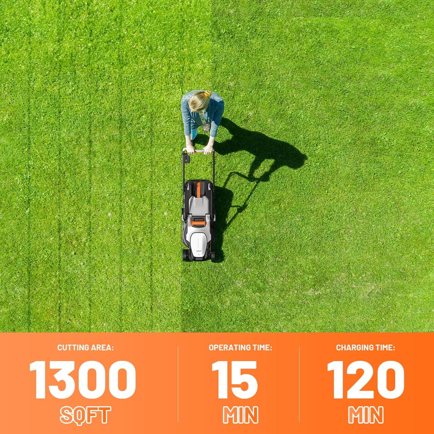 Litheli Cordless Lawn Mower 13 Inch, U20 Handy+ 20V Electric Lawn Mowers for Garden, Yard and Farm, 5 Heights Adjustment, Light Weight,4.0Ah Portable Battery Included Orange 1 Battery - Image 8