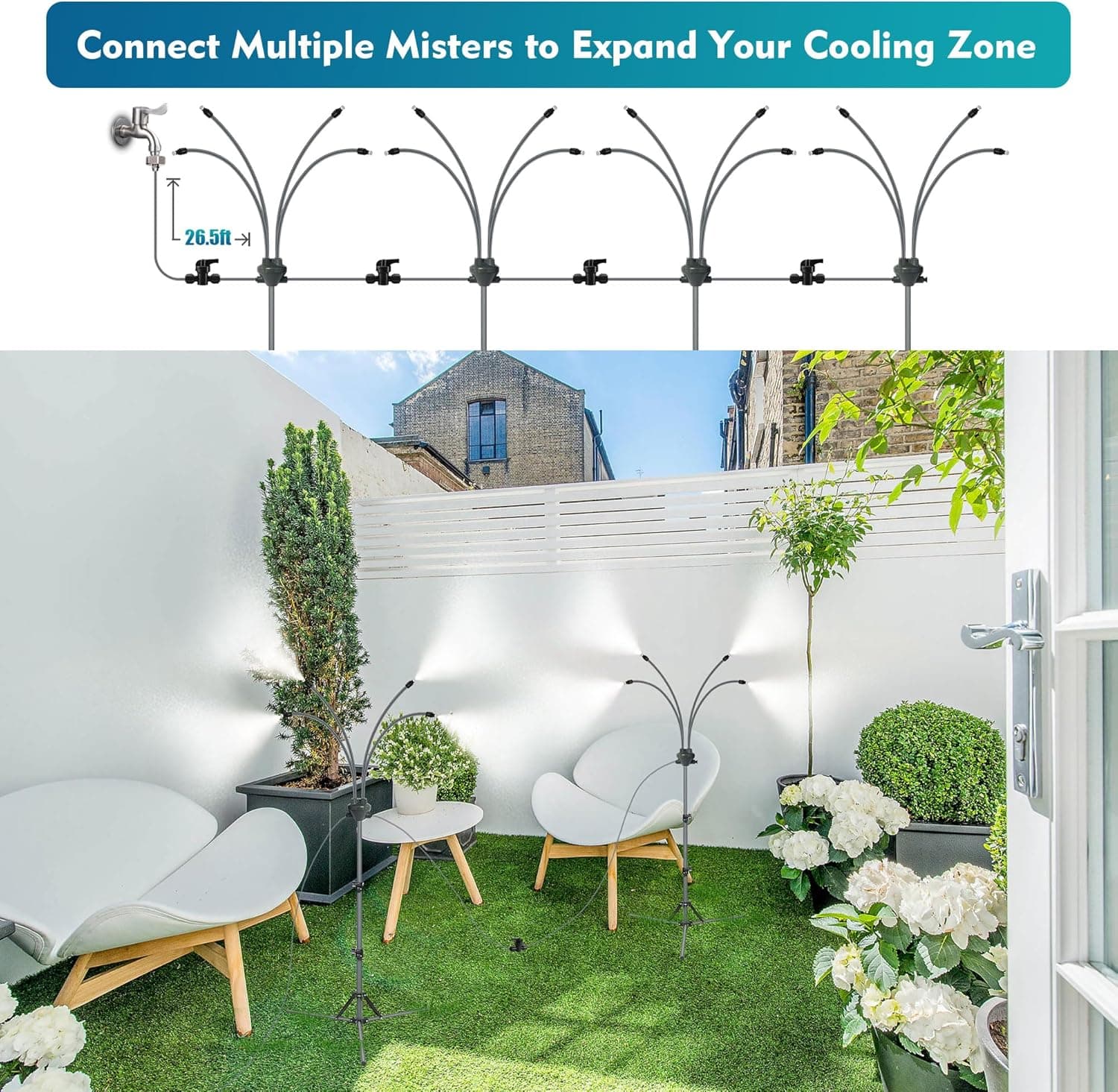 Standing Misters for Outside Patio, Adjustable Height 5.3 FT Stand Misting System for Cooling Outdoor, Portable Water Mister for Mist Playing, Patio Cooling, Backyard, Porch, Sprinkler (Gray) - Image 7