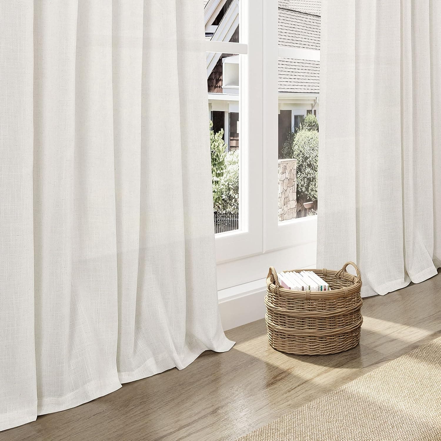Cream Linen Back Tab Curtains 84 Inch Length for Living Room 2 Panel Set Neutral Modern Farmhouse Window Privacy Semi Sheer Linen Drapes Rustic Pinch Pleated Look Curtain Natural Ivory Colored 52"W x 84"L (Pack of 2) Natural - Image 7