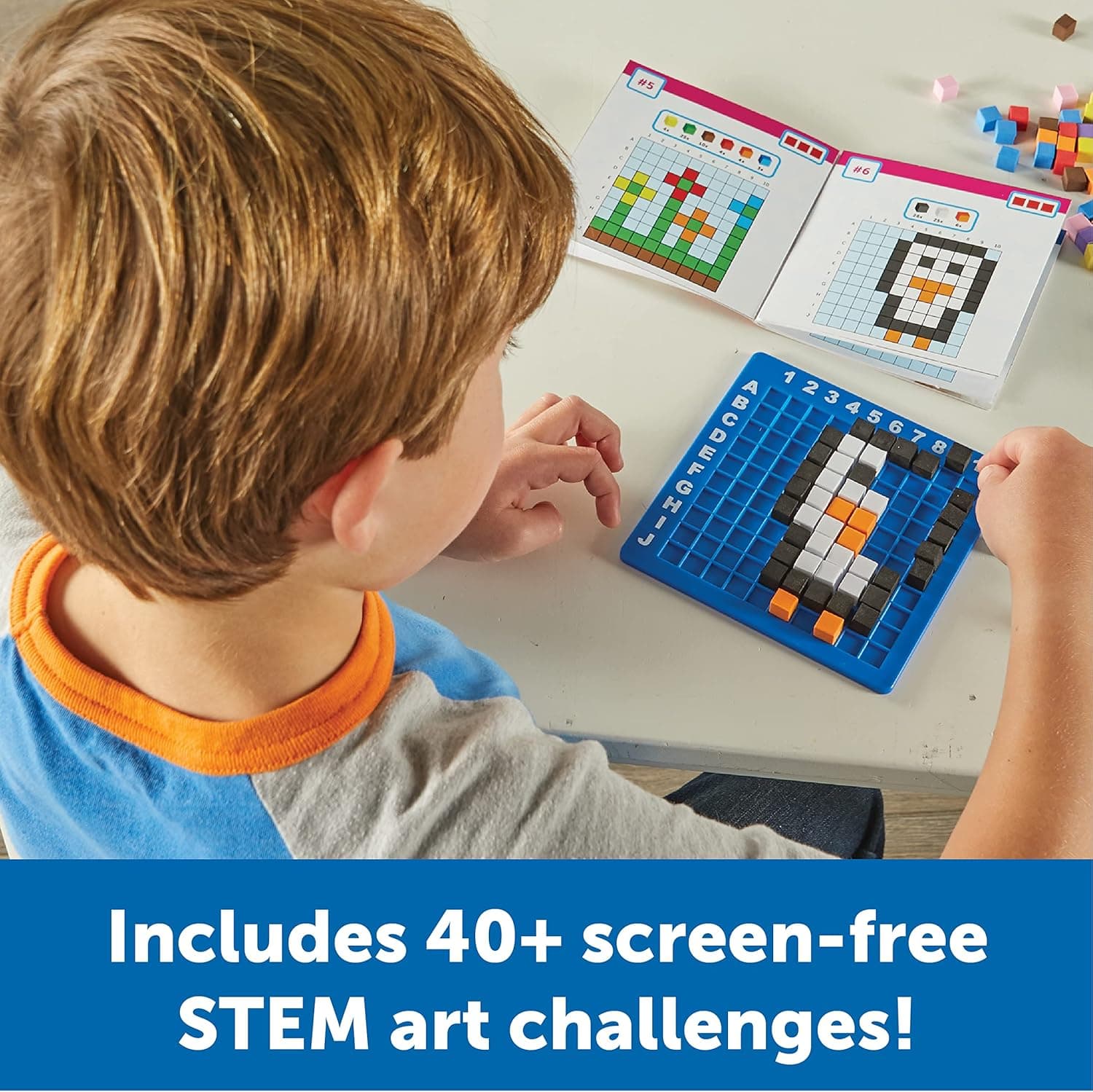 Learning Resources STEM Explorers Pixel Art Challenge - Math Puzzles, Pattern Blocks, Sensory Bin, Arts and Crafts, Math Manipulatives, Building Toys, Montessori Medium - Image 4