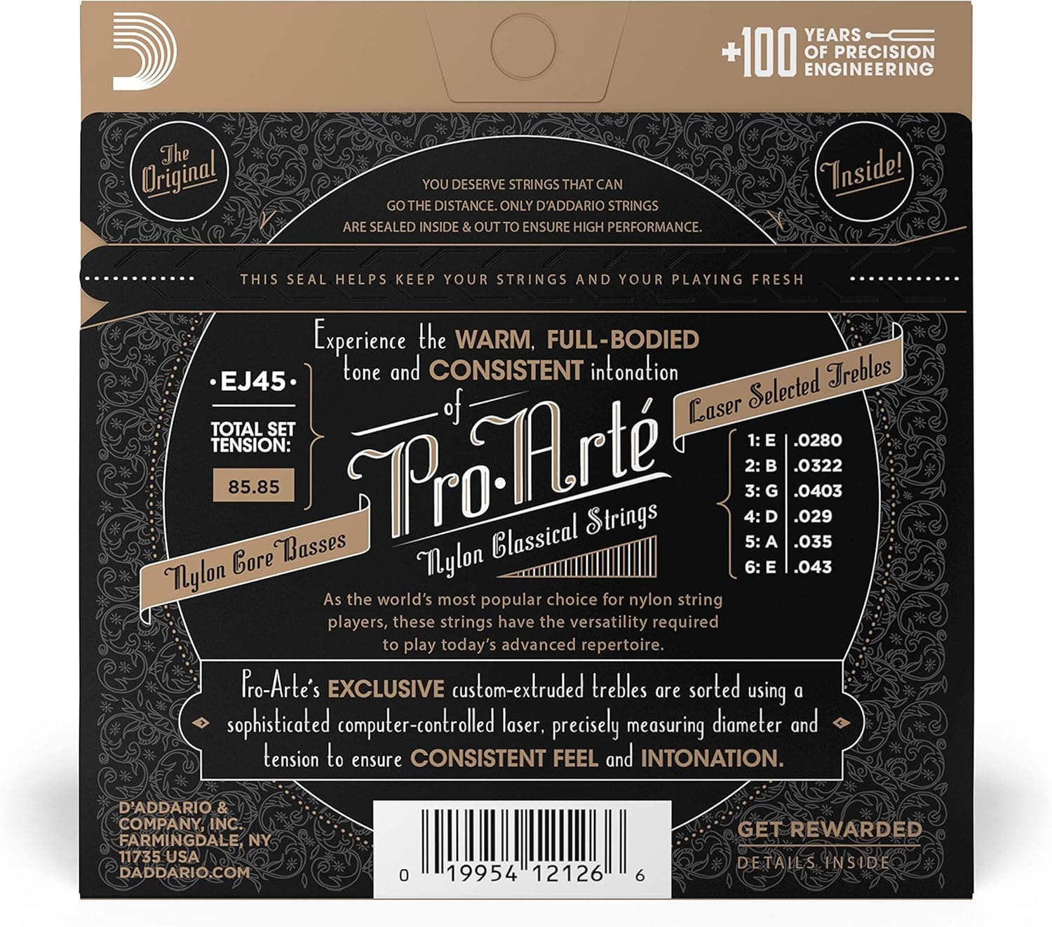 D'Addario Pro Arté Nylon Classical Guitar Strings, EJ45, Normal Tension, 6-String Set, Pack of 1 Normal Tension 1-Pack - Image 3