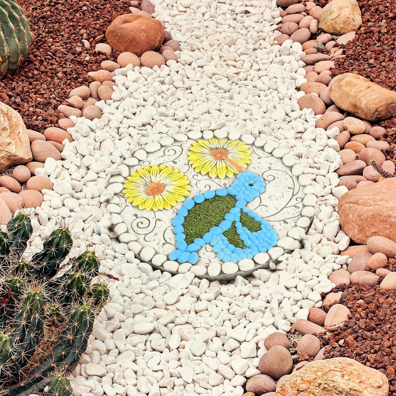 Garden Stepping Stones Set of 2 Butterfly Outdoor Garden Decor 10 inch Round Decorative Stones Pavers for Garden Walkway Landscaping, Hummingbird Gifts (N6-YYD334) 9.8 x 9.8 x 0.6 inches Butterfly Hummingbird - Image 8