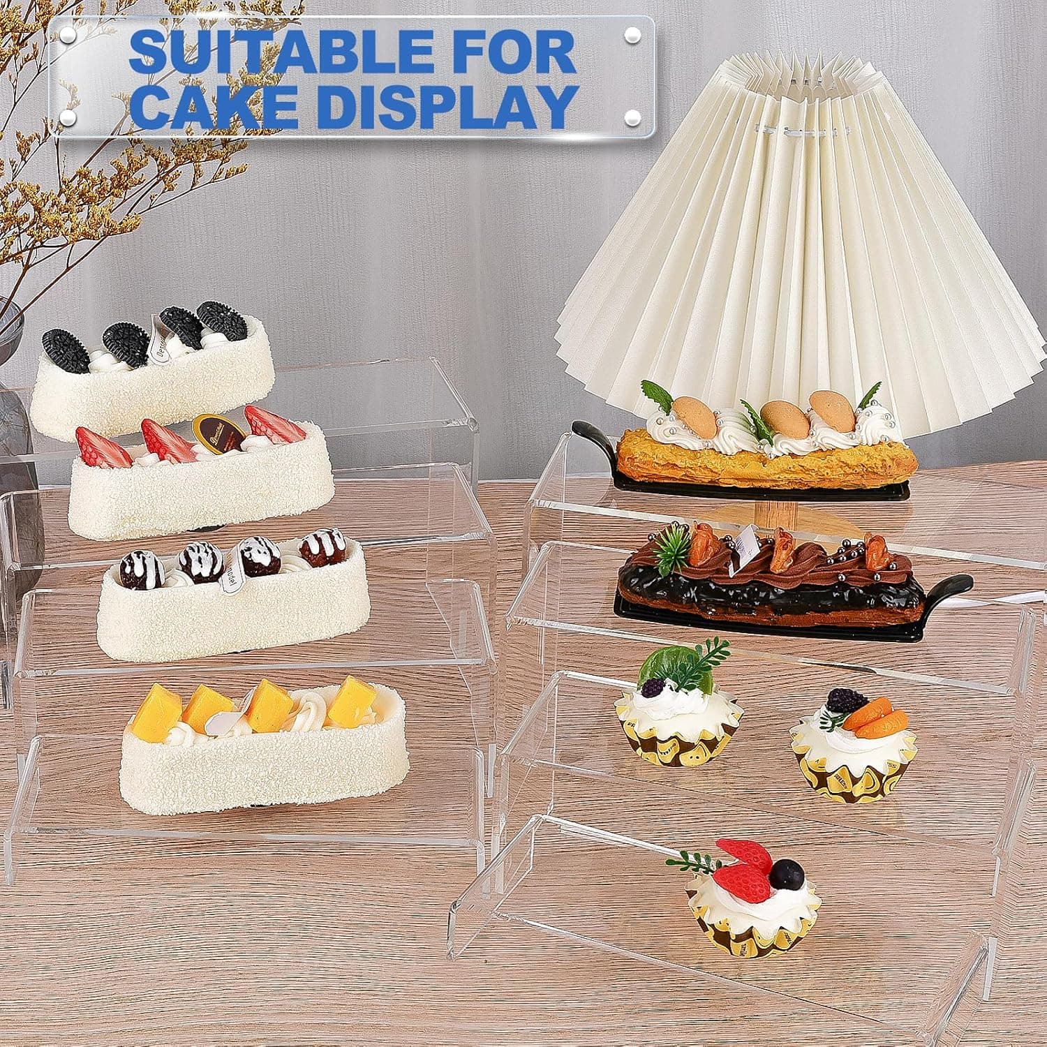 Aheroi Large Acrylic Risers, 8 Pcs 2 Set(7”L~8”L~9”L) Acrylic Display Set Rectangular Stands Shelf Clear Display Risers for Decor, Cake Shelves Retail Shoe Showcase 8Pcs-Clear - Image 8