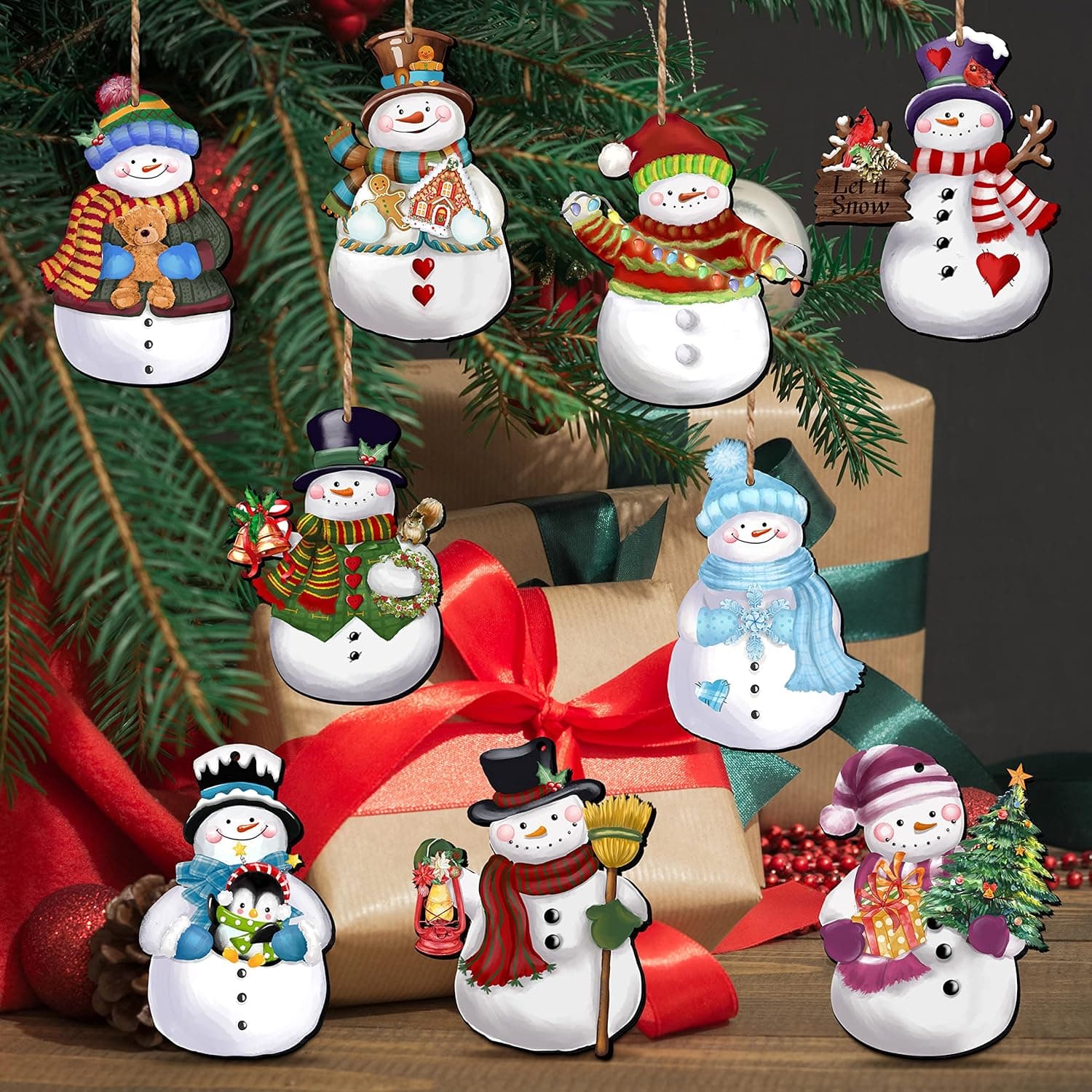 24 Pieces Christmas Snowman Wooden Ornaments Wood Hanging Decoration Set for Christmas Tree Hanging Wood Crafts Holiday Decor Xmas Party Supplies Xmas-Snowman-A - Image 5