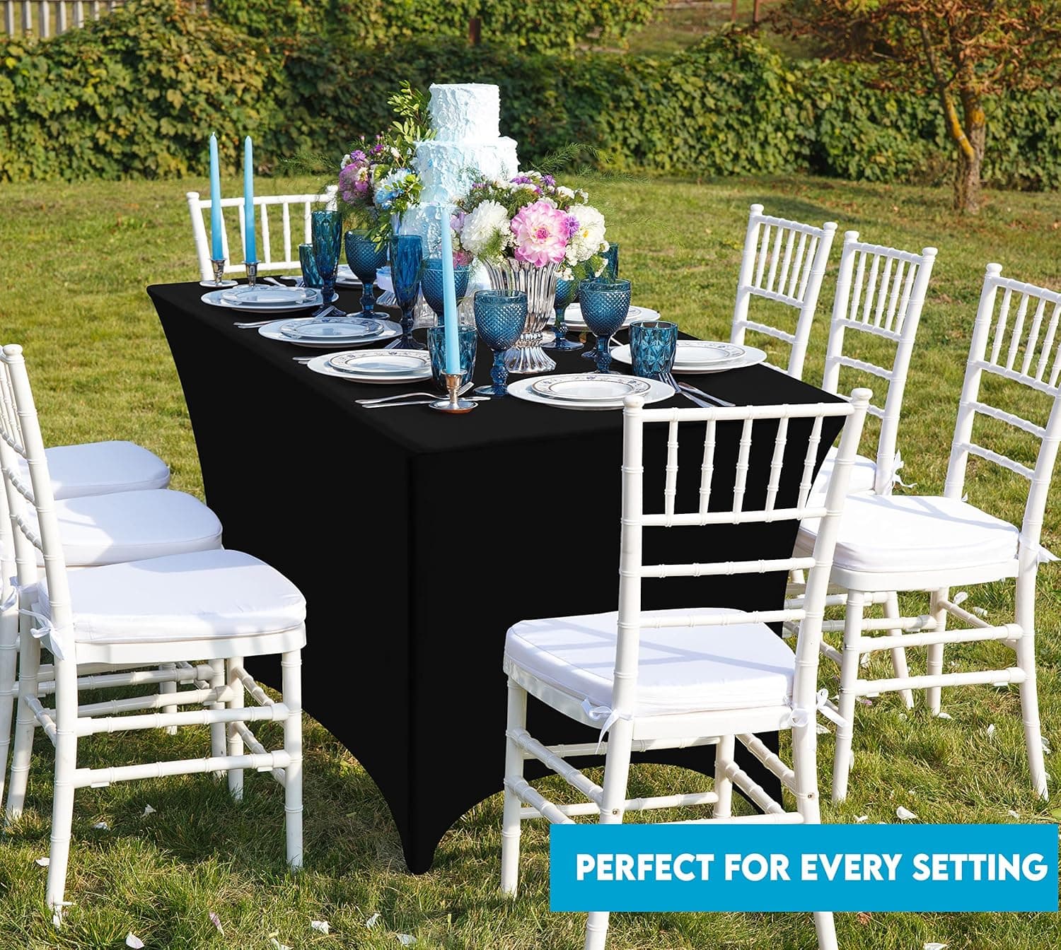 Utopia Kitchen Spandex Tablecloth 2 Pack [6FT, Black] Tight, Fitted, Washable and Wrinkle Resistant Stretch Rectangular Patio Table Cover for Event, Wedding, Banquet & Parties [72Lx30Wx30H Inch] Black 6 Feet - 2 Pack - Image 8