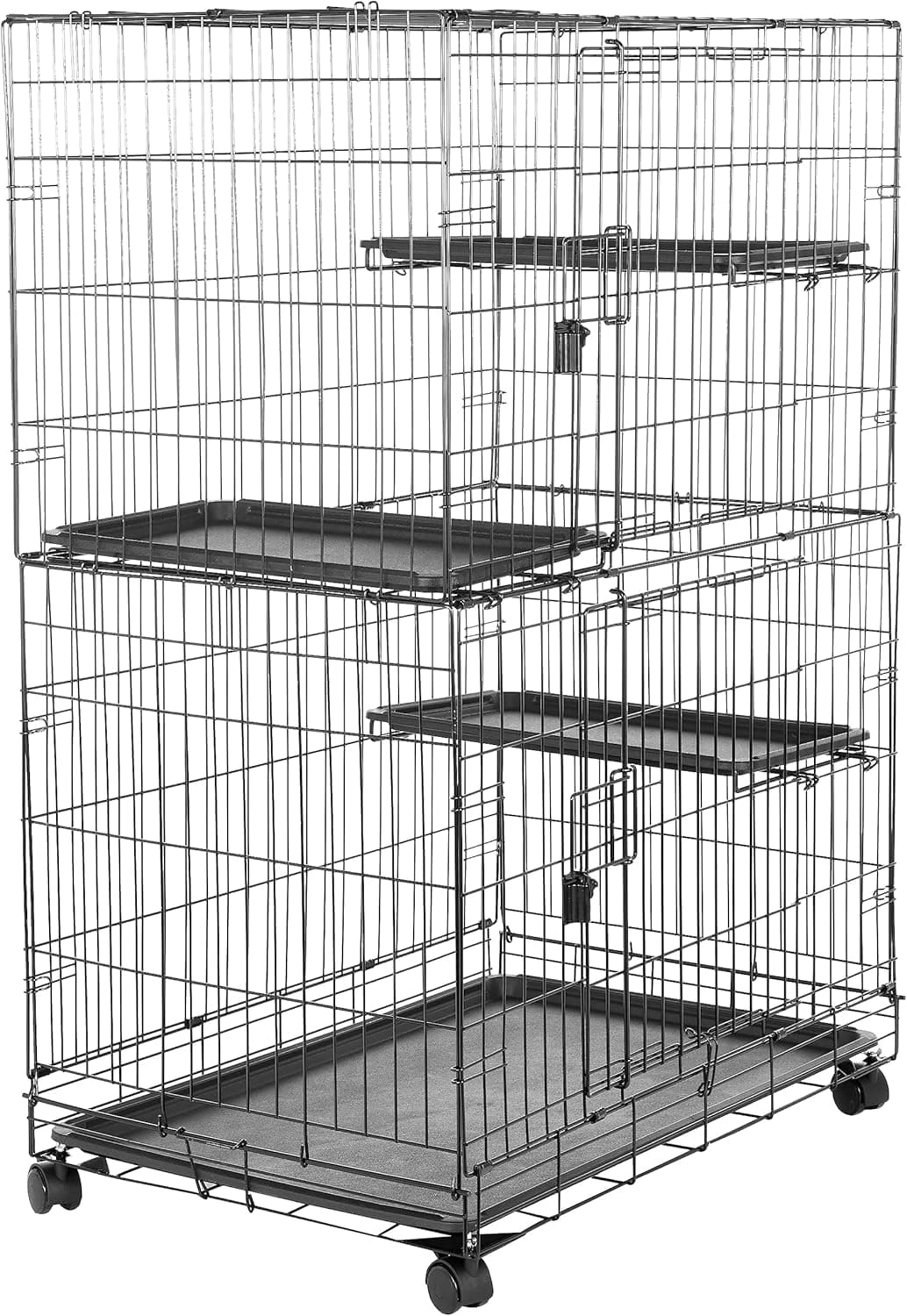 Amazon Basics Large 3-Tier Cat Durable,Pliable Cage Playpen Box Crate Kennel - 35.8"L x 22.4"W x 50.6"H, Black - Image 2