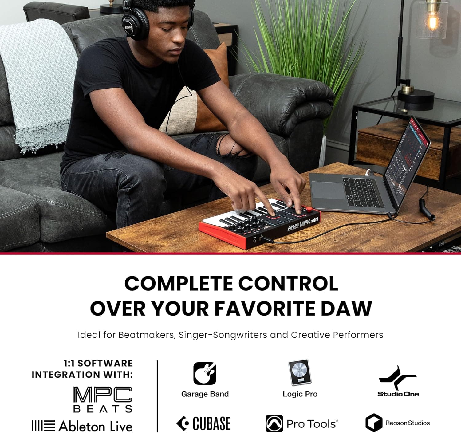 Akai Professional MPK Mini MK3 25 Key USB MIDI Keyboard Controller With 8 Backlit Drum Pads, 8 Knobs, Music Production Software and Native Instruments Sound Package (NKS Integration) Standard MPK Mini Only - Image 2