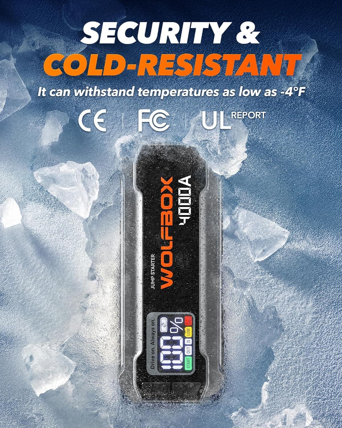 WOLFBOX 4000A Jump Starter,12V Car Battery Jumper Starter Portable with 65W Quick Charger,LED Display,88.8Wh Booster Jump Box Pack (10L Gas 10L Diesel Engine) with LED Light,Jumper Cables - Image 8