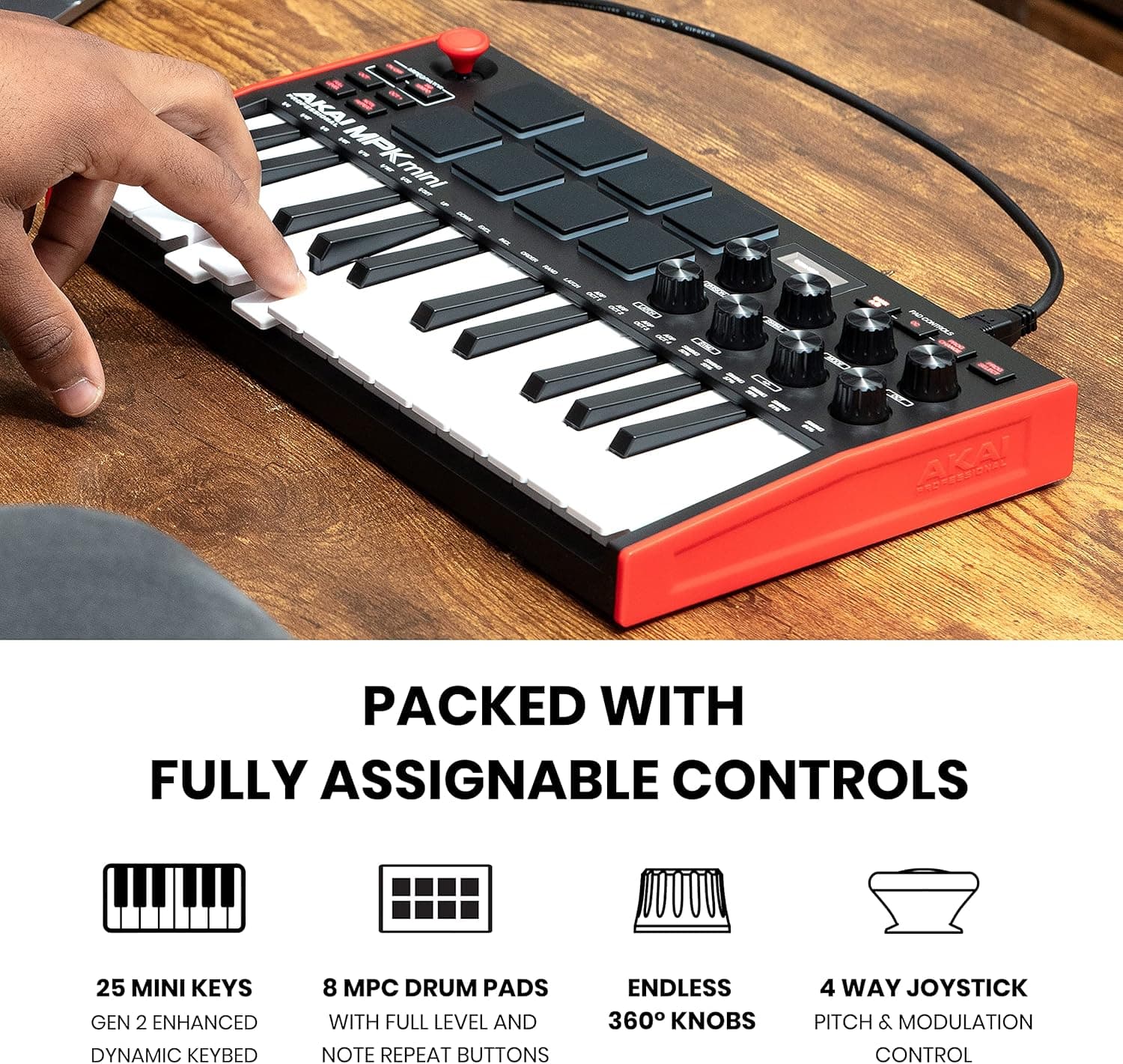 Akai Professional MPK Mini MK3 25 Key USB MIDI Keyboard Controller With 8 Backlit Drum Pads, 8 Knobs, Music Production Software and Native Instruments Sound Package (NKS Integration) Standard MPK Mini Only - Image 3