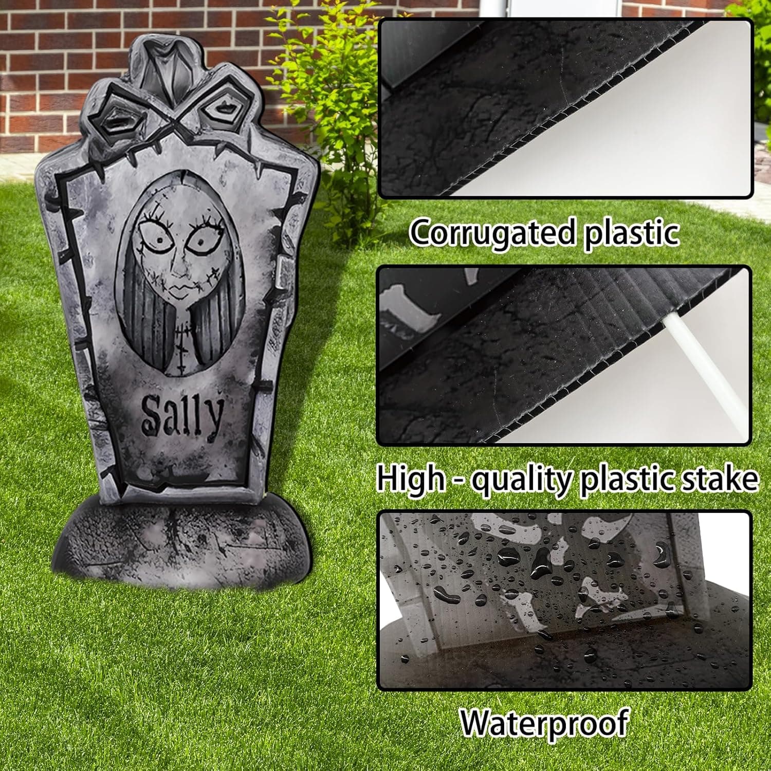 17 Inch Halloween Yard Signs Tombstones for Graves Decor Set with Stakes. Nightmare Before Christmas Inspired, Halloween Gravestones Outdoor Decorations Scary Decoration Displays for Party - Image 4