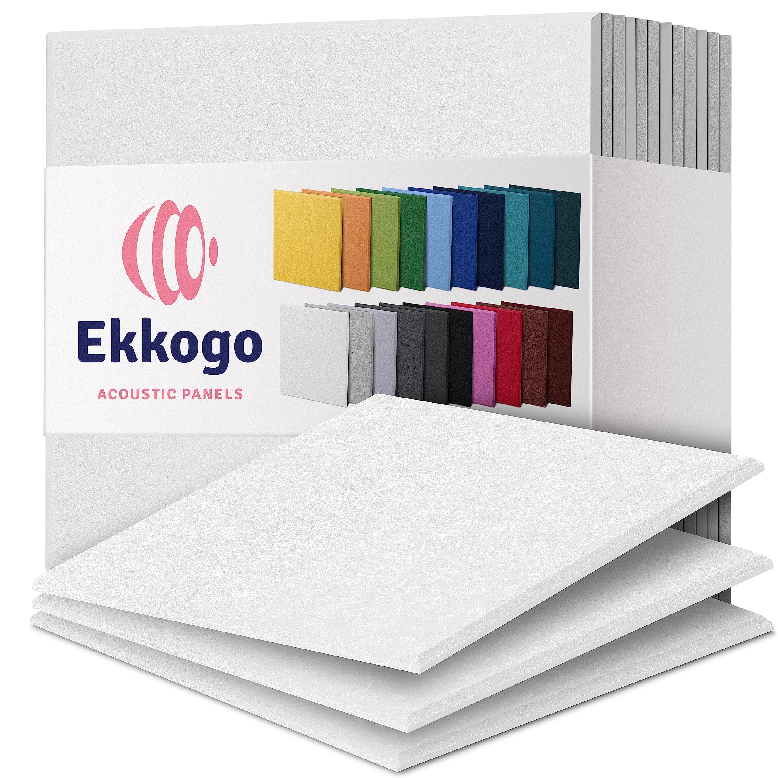 Ekkogo Acoustic Panels 12-Pack Soundproof Wall Panels 12"X12"X0.4" Sound Panels High Density Sound Dampening Panels - [White