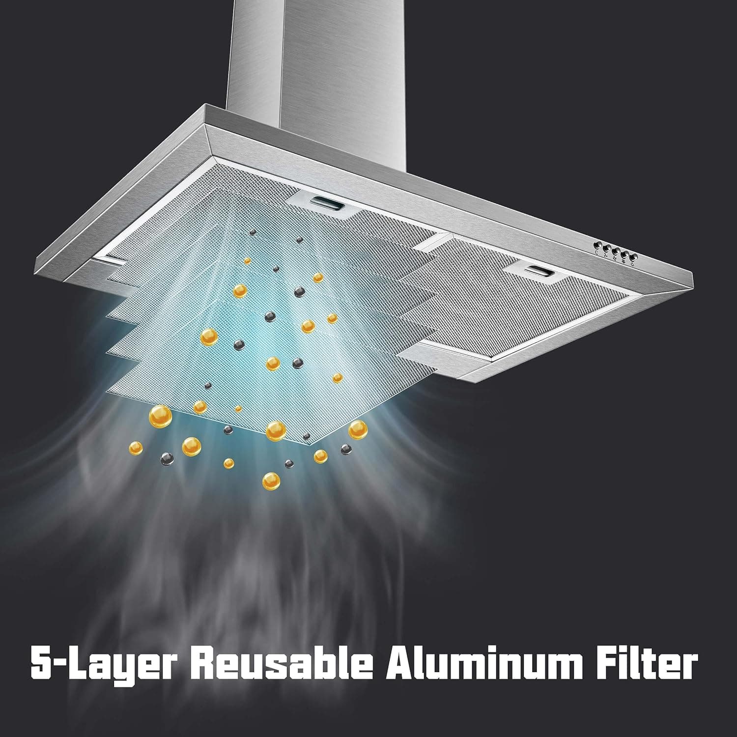 SNDOAS Range Hood 30 inch,Wall Mount Range Hood in Stainless Steel With Ducted/Ductless Convertible,Stove Vent Hood with Aluminum Filters,3 Speed Exhaust Fan,LED Light,Button Control Silver 30" - Image 5