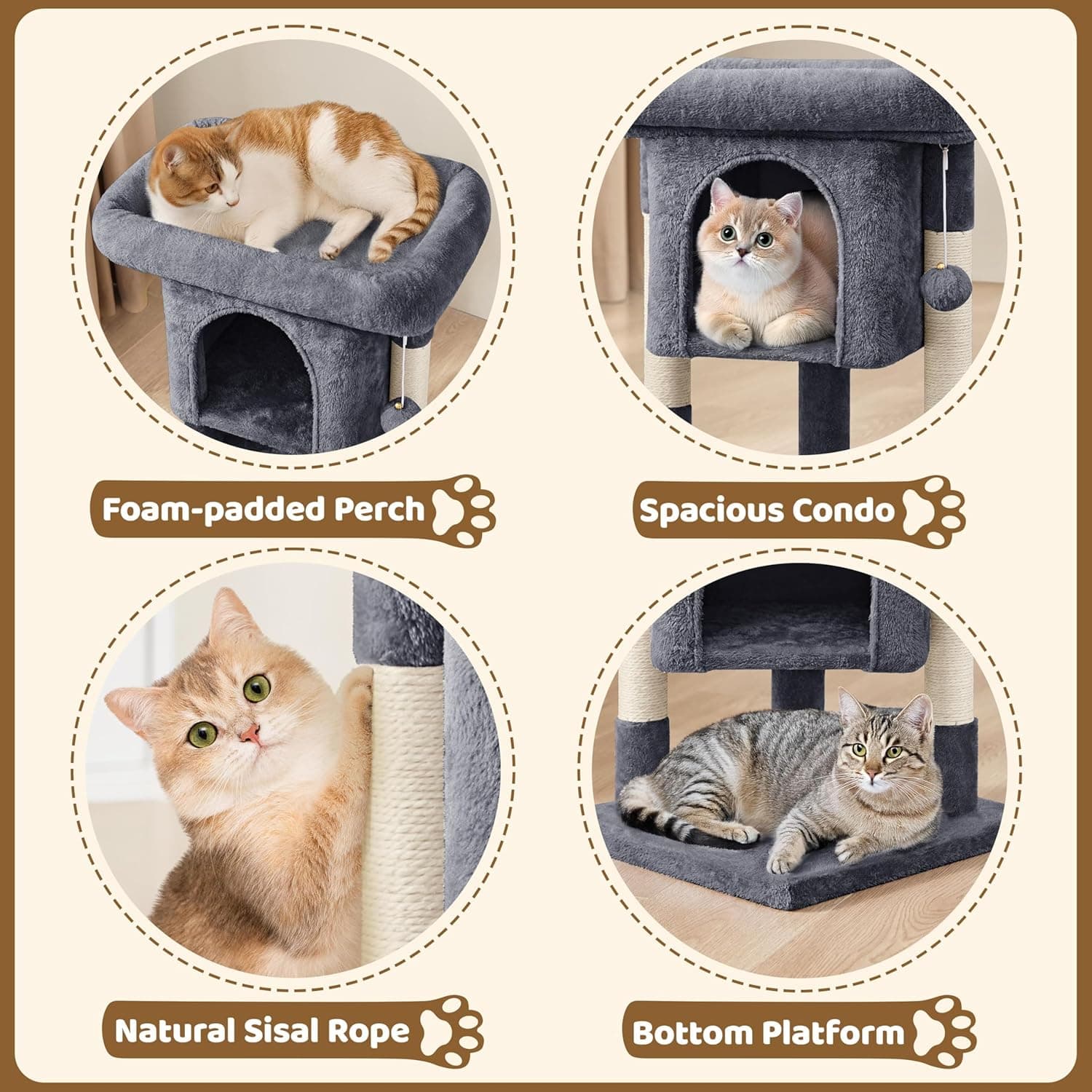 Yaheetech 23.5in Cat Tree Tower, Cat Condo with Sisal-Covered Scratching Posts, Cat House Activity Center Furniture for Kittens, Cats and Pets - Dark Gray - Image 5