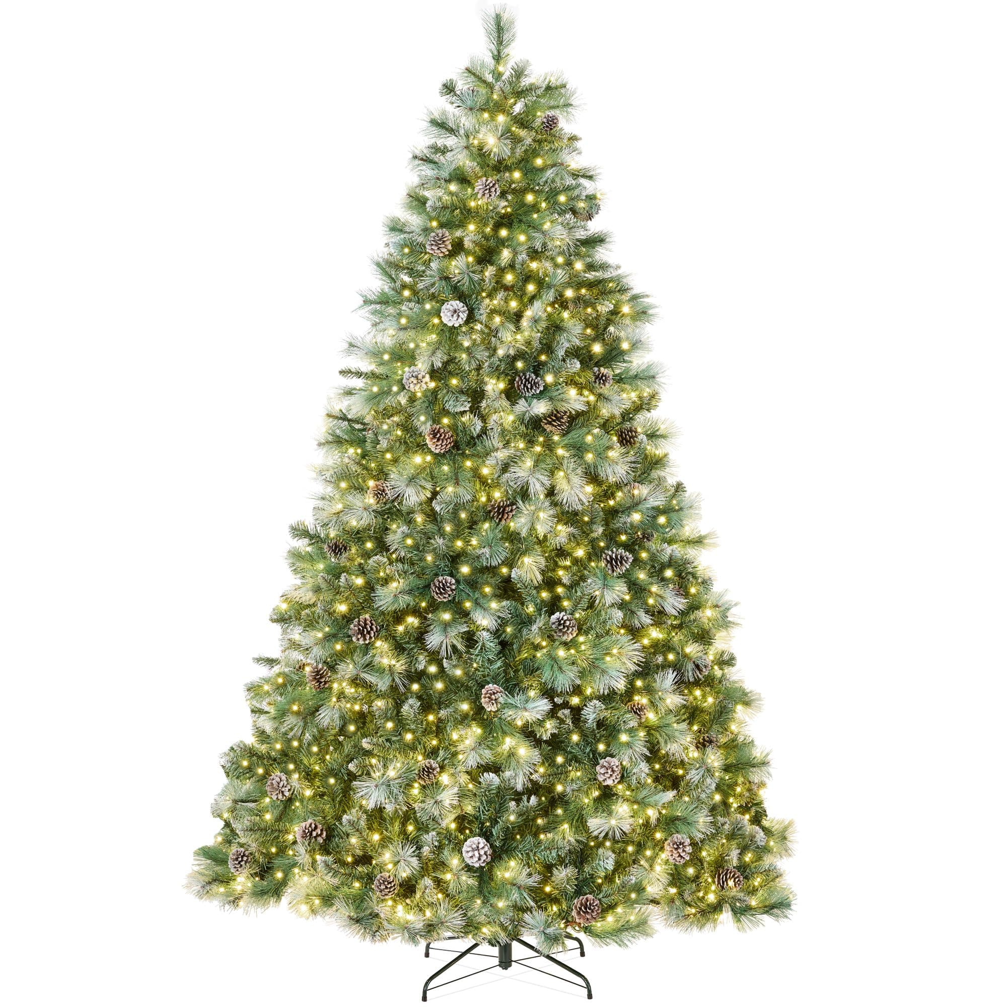 Best Choice Products 7.5ft Pre-Lit Scotch Pine Christmas Tree, Premium Frosted Pre-Decorated Artificial Holiday Decor w/ 1,320 Branch Tips, 2-in-1 White and Multicolor LED Lights, Cordless Setup 7.5ft - 450 Lights Frosted