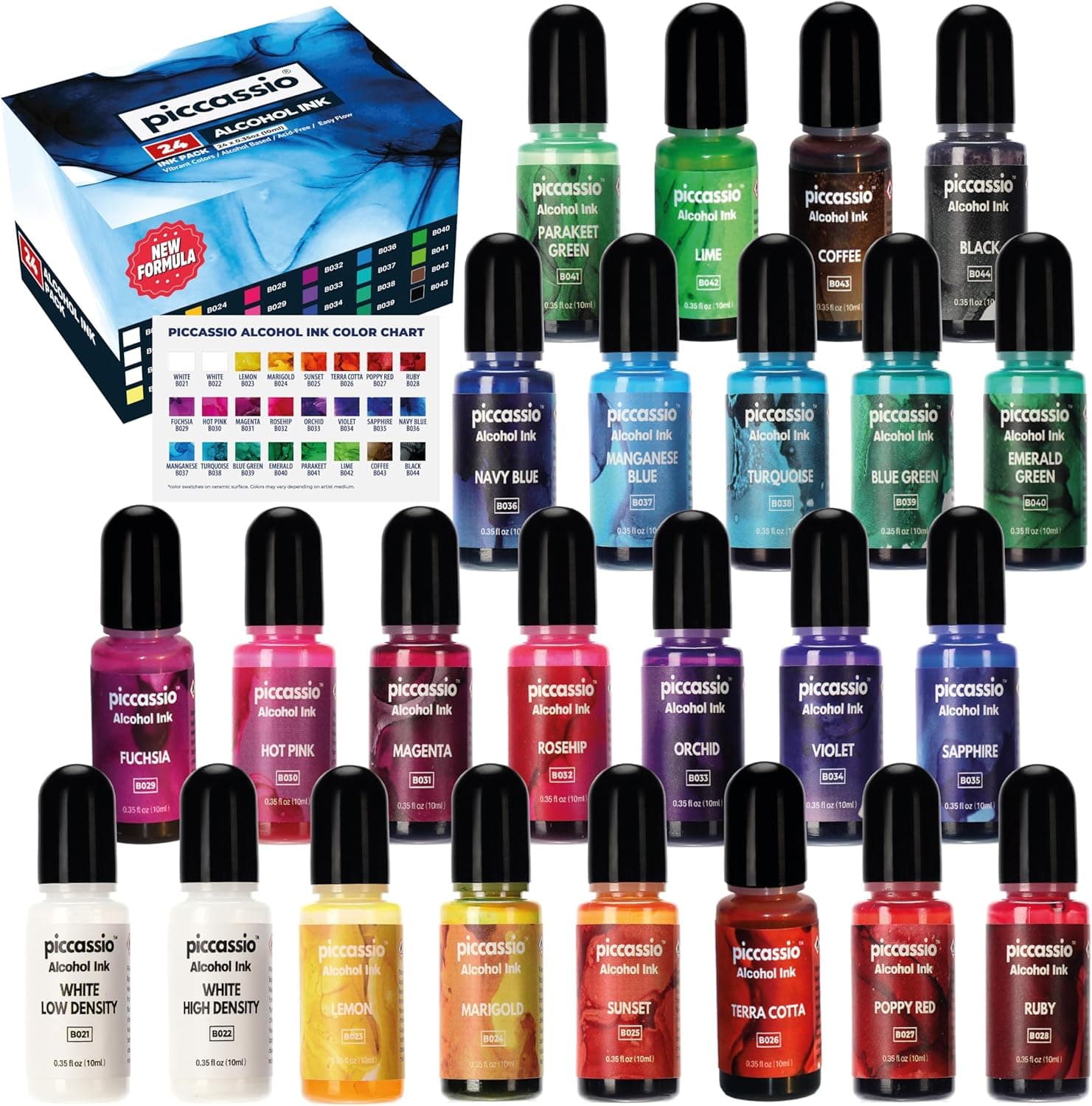 Alcohol Ink Set - New Improved Formula - 24 Highly Saturated, Fast-Drying, Permanent Inks for Epoxy Resin, Tumblers, Fluid Art Painting, Glass, Metal, and More ALC-1123 - Image 2