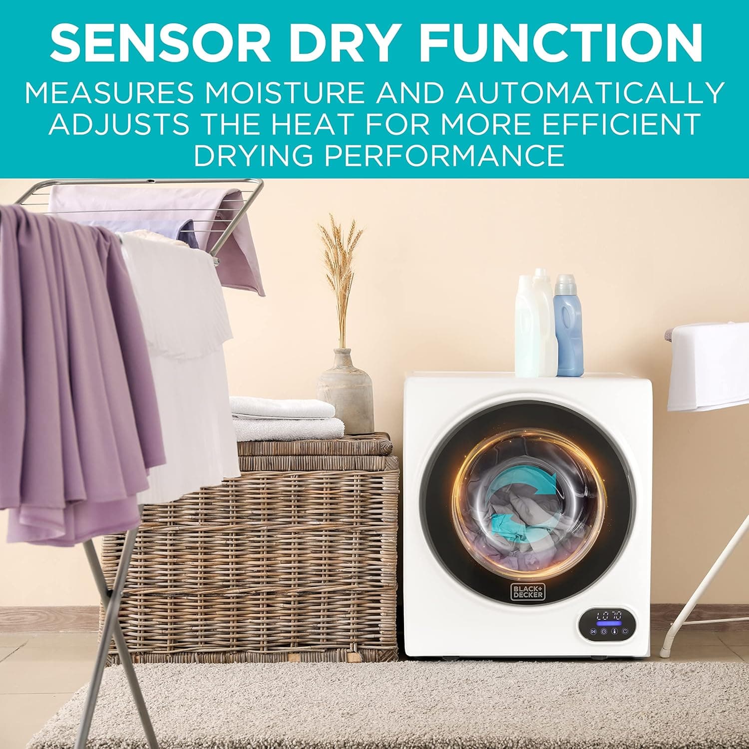 Máy Sấy BLACK+DECKER 1.5 Cu. Ft. Compact, Công Suất 5.5 lb, 850W 120V, Máy Sấy Điện Thoát Khí Với Lồng Thép Không Gỉ - Image 7