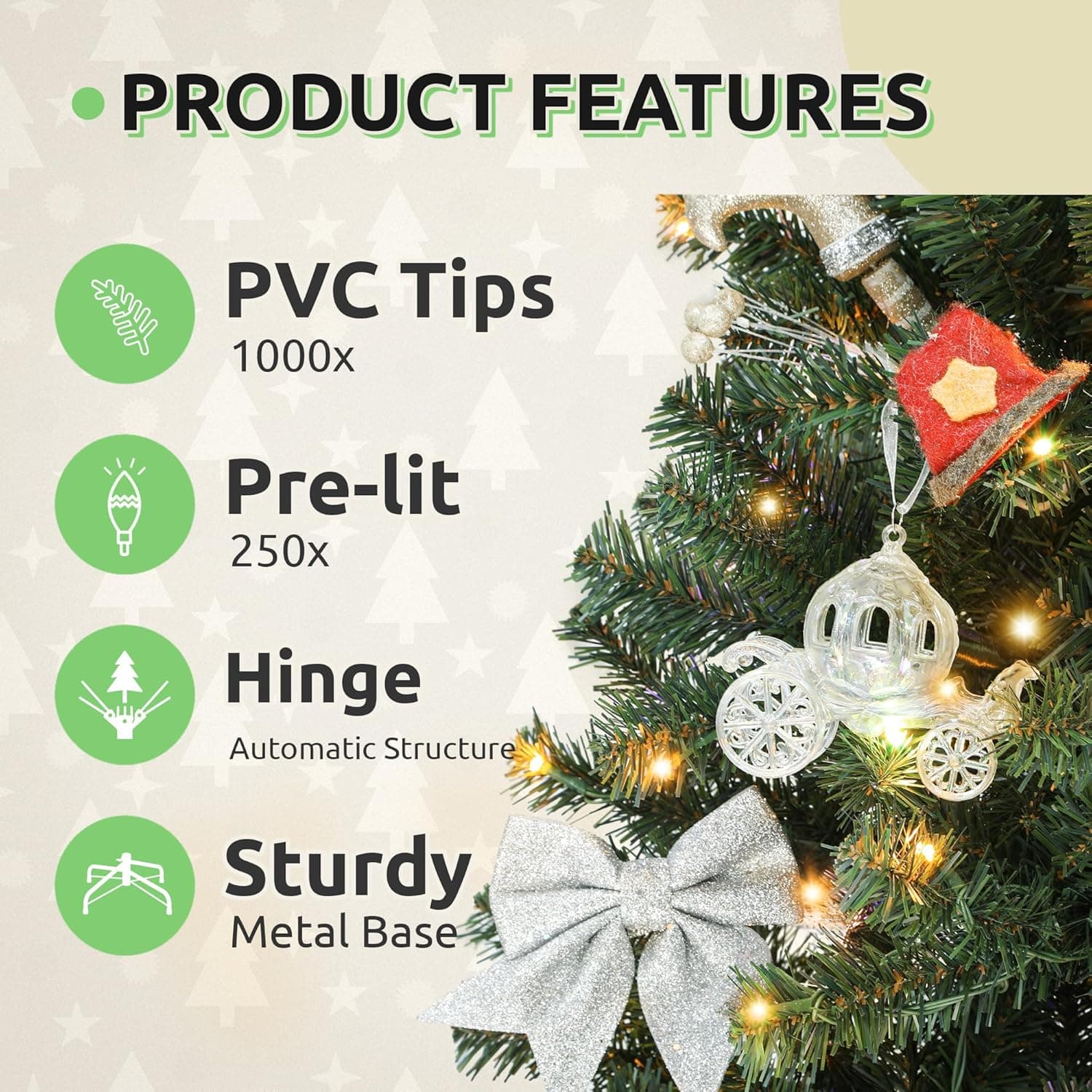 GOOBED Prelit Christmas Tree with Remote, 6 FT Green Christmas Tree with Hinged Branches & Foldable Stand, Artificial Xmas Tree Pre Lit with 250 LED Lights & Timer - Image 4