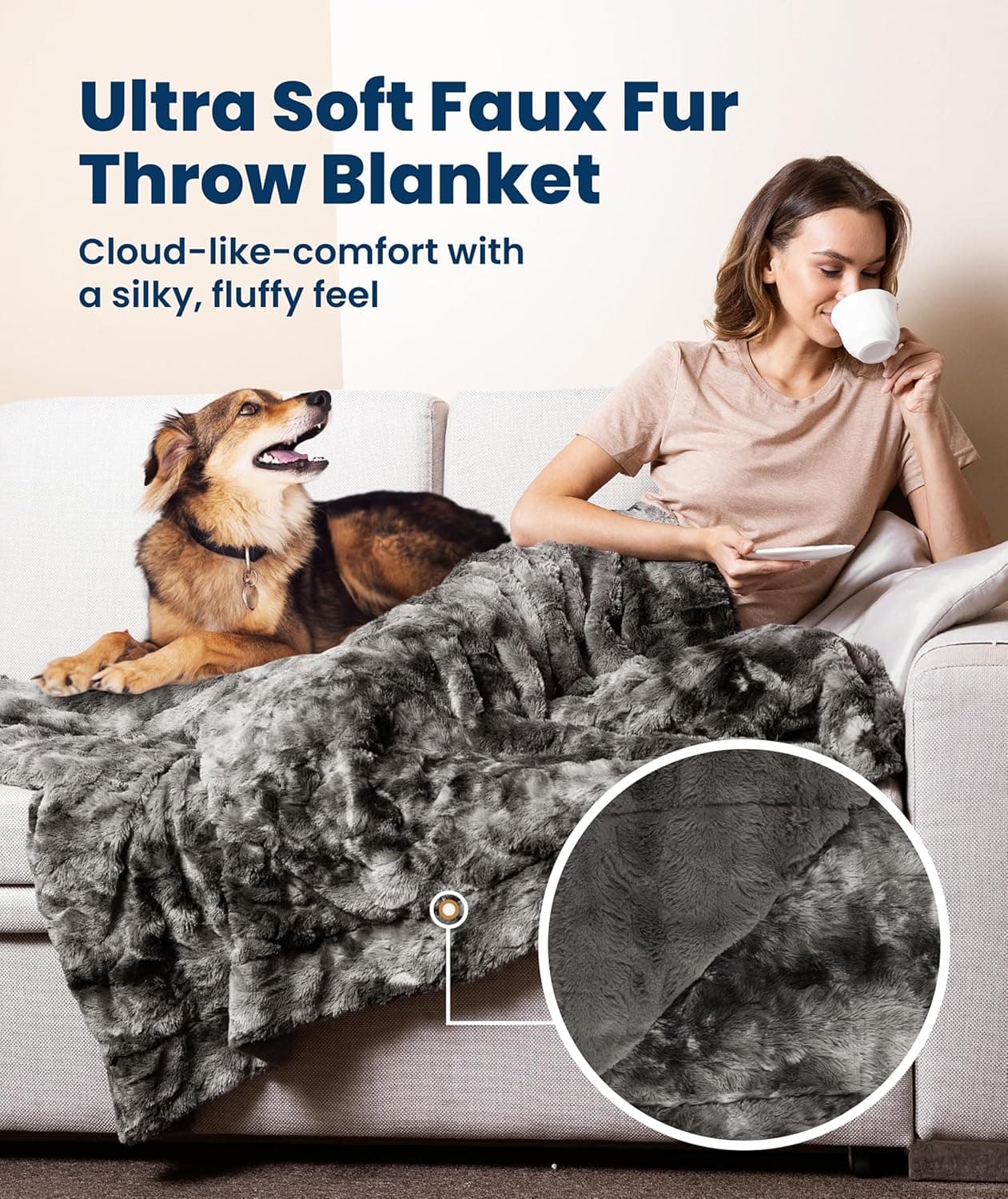 Everlasting Comfort Soft & Comfortable Gray Faux Fur Throw Blanket for Couch - (50"x65") Minky & Fluffy Fall Blankets & Throws, Plush Fuzzy Cover for Bed, Sofa & Living Room - Cozy Home Decor - Image 4