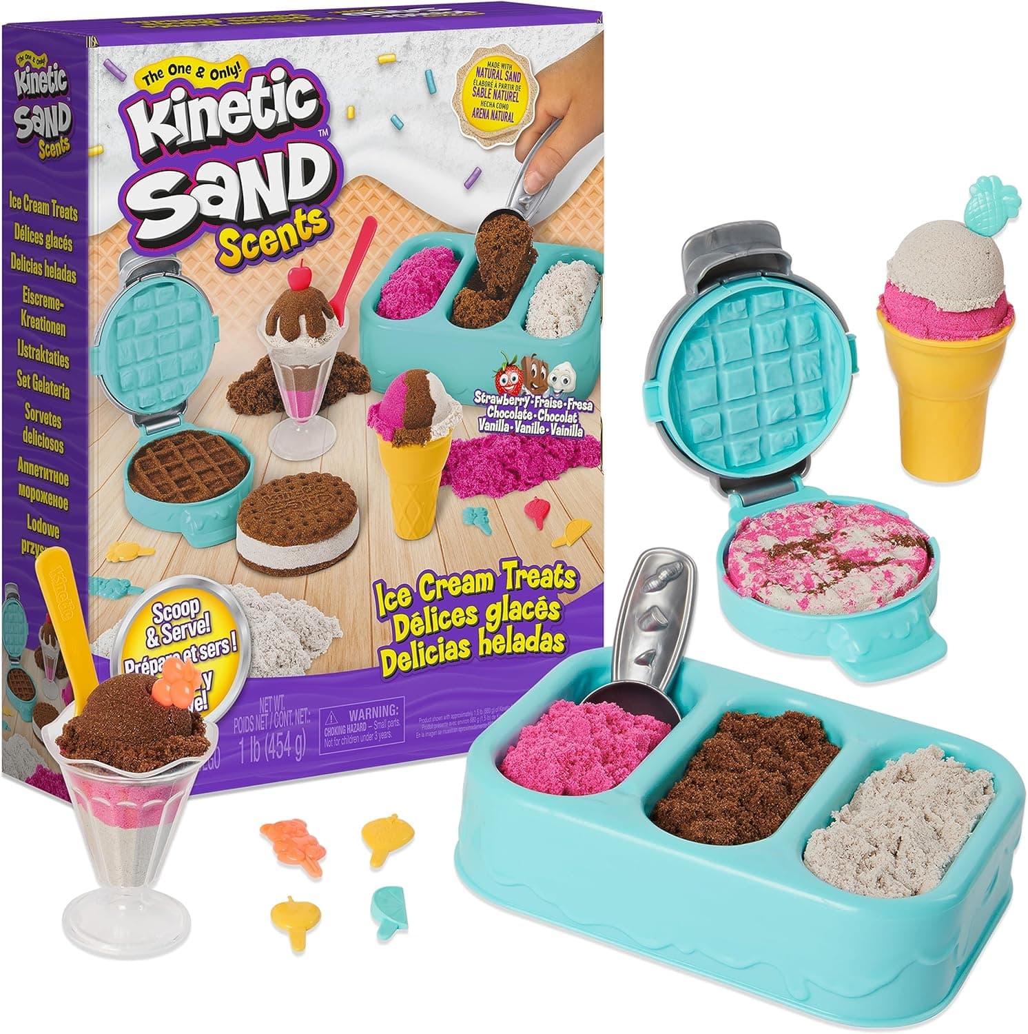 Kinetic Sand Scents, Ice Cream Treats Playset with 3 Colors Scented Play Sand & 6 Tools, Sensory Toys, Holiday Gifts & Stocking Stuffers for Kids Ages 3 and up Ice Cream Playset - Image 2