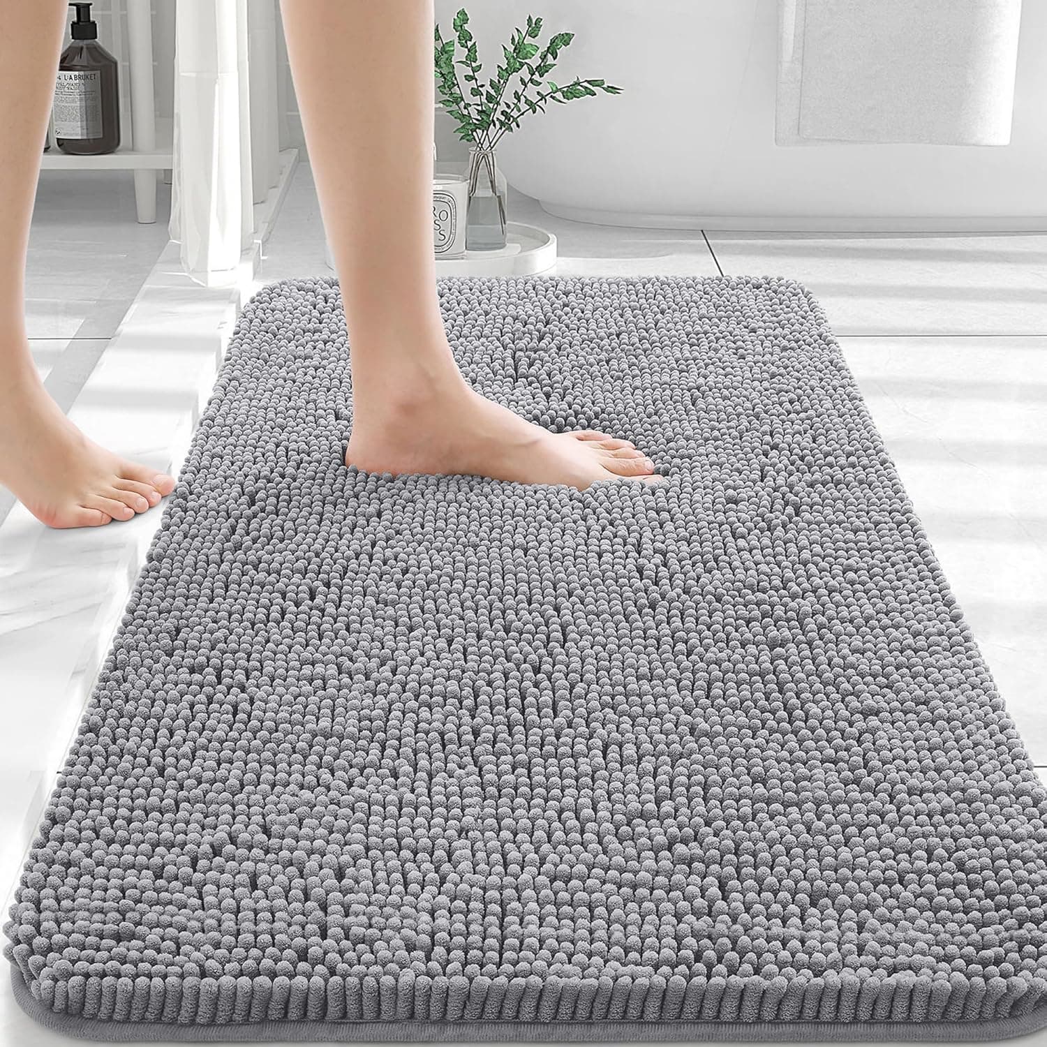 OLANLY Bathroom Rugs 30x20, Extra Soft Absorbent Chenille Bath Rugs, Rubber Backing Quick Dry, Machine Washable Bath Mats for Bathroom Floor, Tub and Shower, Home Decor Accessories, Grey 30" x 20" Grey - Image 2