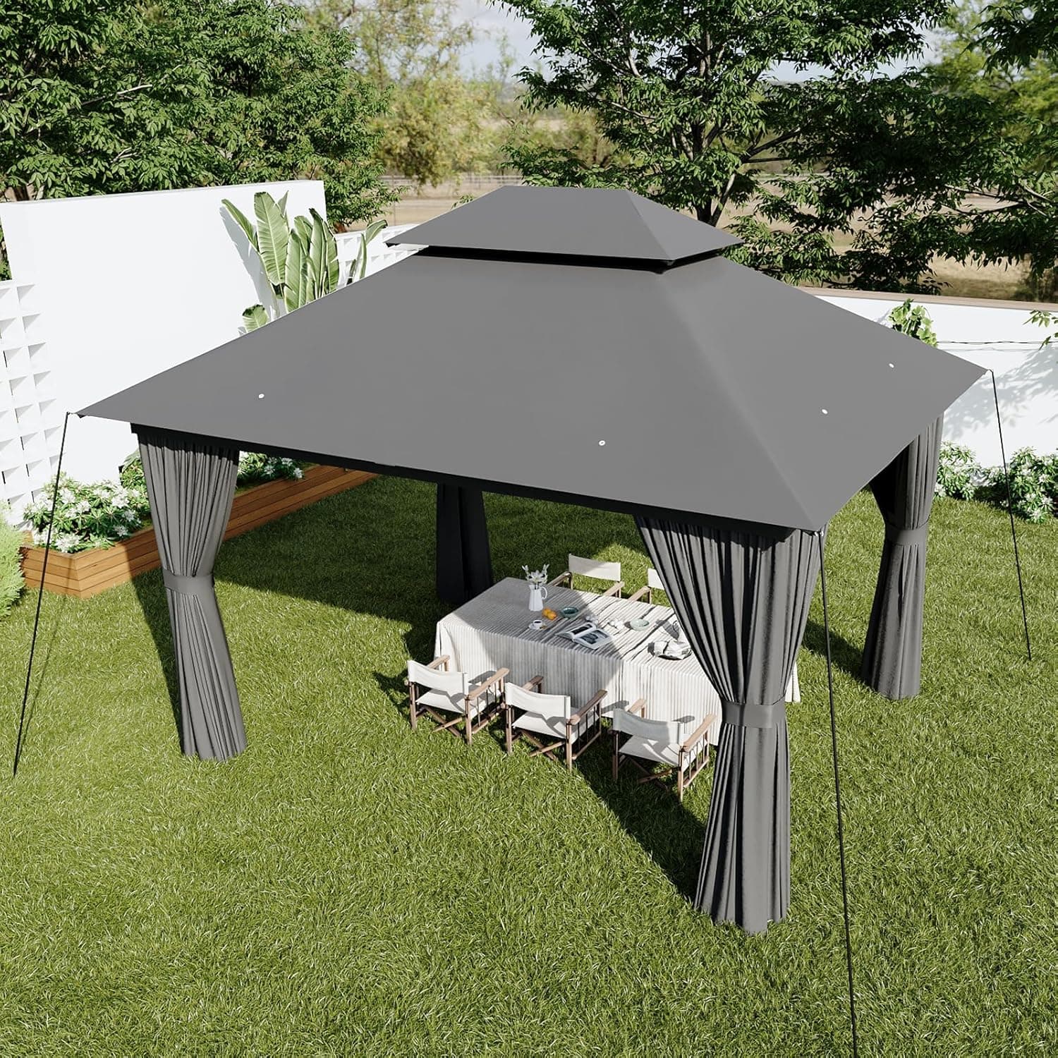 AOXUN Outdoor Gazebo for Patio 10x12, Metal Frame Canopy with Double Roofs, Heavy Duty Party Tent and Shelter with Mosquito Netting and Privacy Screen for Backyard, Lawn, Garden, Deck 10 X 12 Gray - Image 5