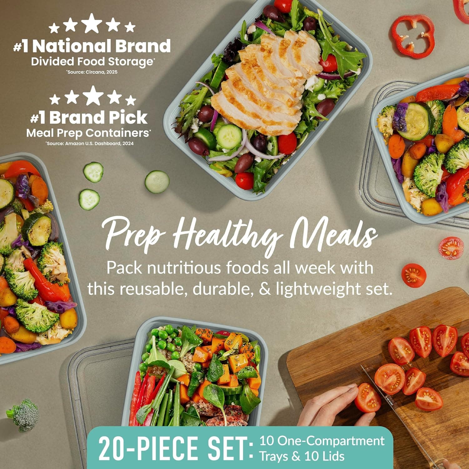 Bentgo Prep - 20-Piece 1-Compartment Reusable Meal Prep Containers with Lids, PFAS & BPA Free Materials, Durable, Microwave, Freezer, & Dishwasher Safe To Go Food Storage (Mint) - Image 3