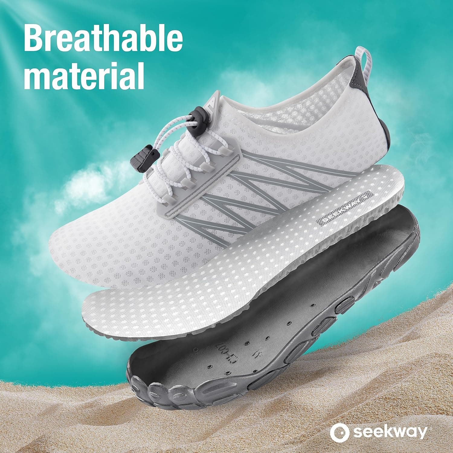SEEKWAY Water Shoes Men Women Adult Quick-Dry Aqua Sock Barefoot for Beach Swim River Pool Lake Hiking Kayaking Surfing 11.5 Women/10.5 Men 1a-407 White - Image 4