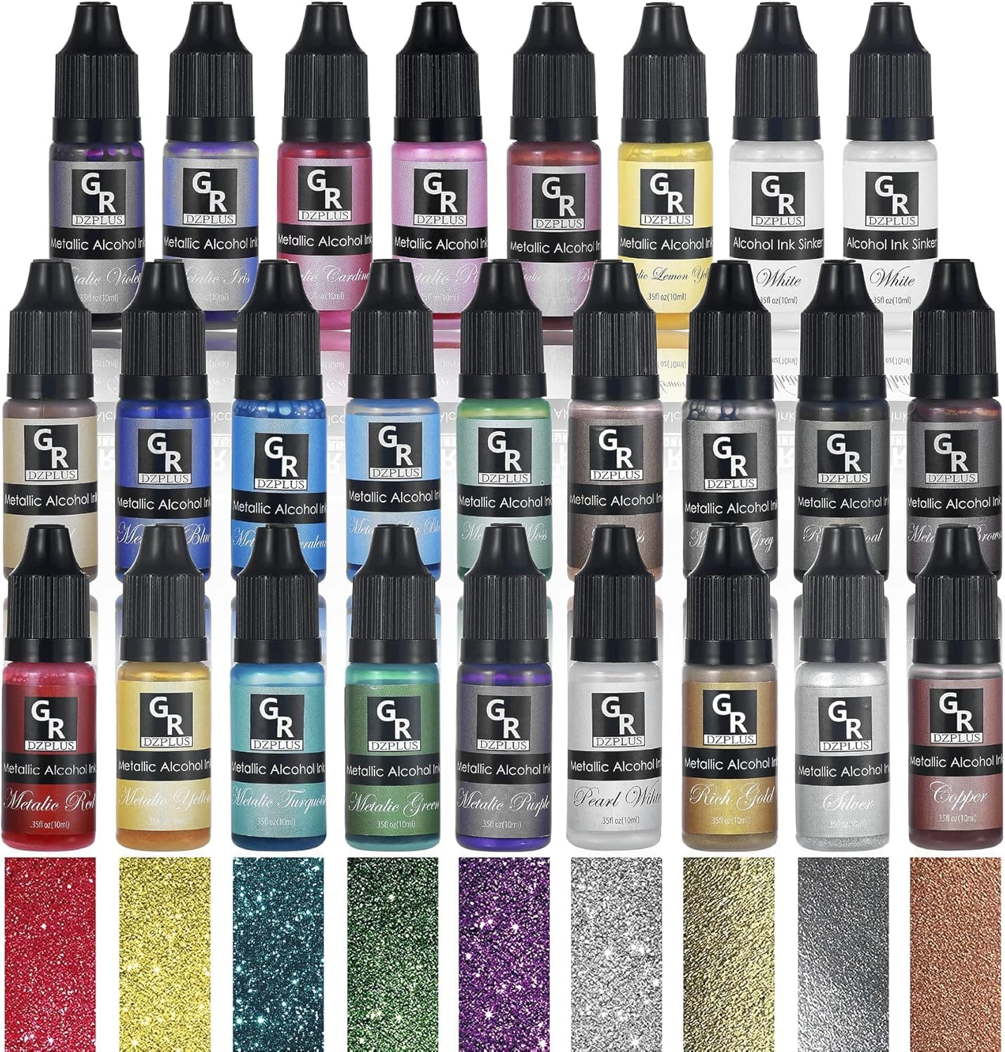 Metallic Alcohol Ink Set -26 Metallic Colors Alcohol Based Ink for Resin Art, Fluid Art,Resin Craft,Resin Petri Dish，Alcohol Ink Paint for Yupo,Tumbler (Metallic 26 Color Set) - Image 2