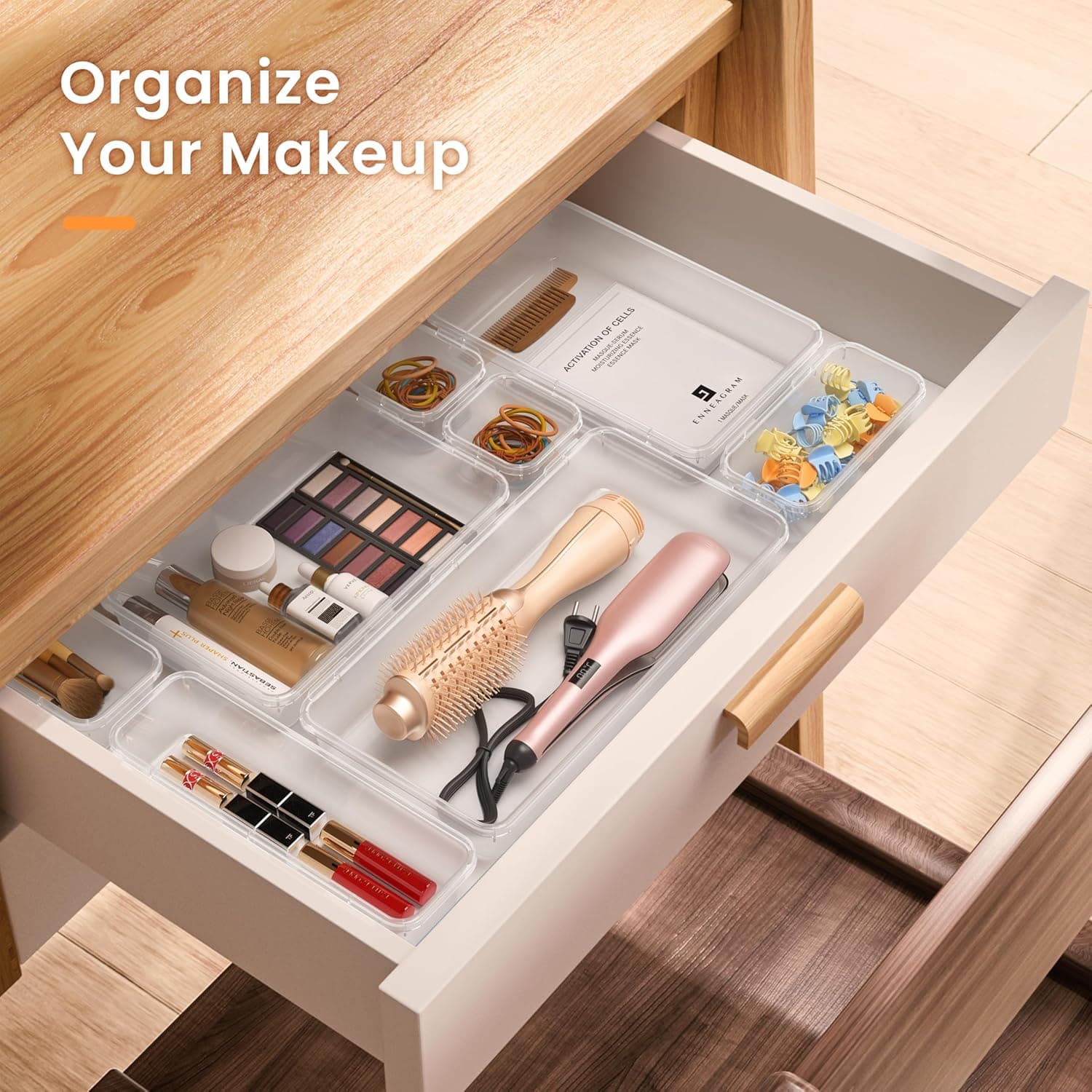 A-LuGei 【Military Grade】 Drawer Organizer, 【𝟱𝗦𝗶𝘇𝗲】 Makeup organizer, 【Holds 177 Items】 Bathroom Organizers and Storage, Organization and Storage, Desk Drawer Organizer for Bathroom Vanity 5size 28Clear - Image 4