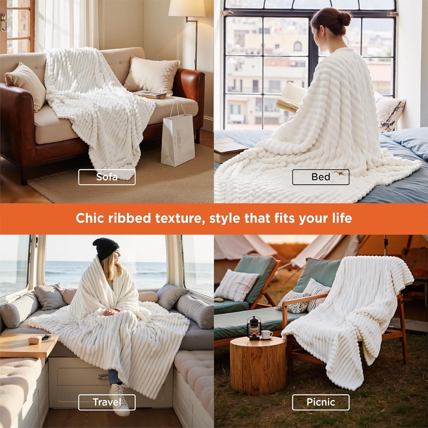 Bedsure GentleSoft White Throw Blanket for Couch - Soft Cozy Blankets for Women, Fluffy Fuzzy Fleece Throw for Girls, Birthday Gifts for Women Her, Room Home Boho Spring Decor, Off White, 50x60 Inches Off White Throw (50" x 60") - Image 4