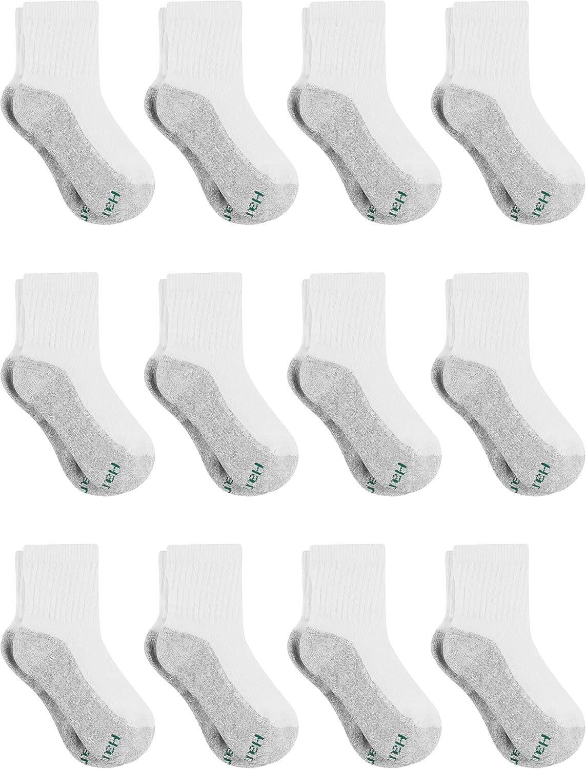 Hanes boys Socks, Double Tough Cushioned Ankle and No Show, 12-pair Packs Medium Ankle - White/Grey Bottom - 12 Pack 12 - Image 2