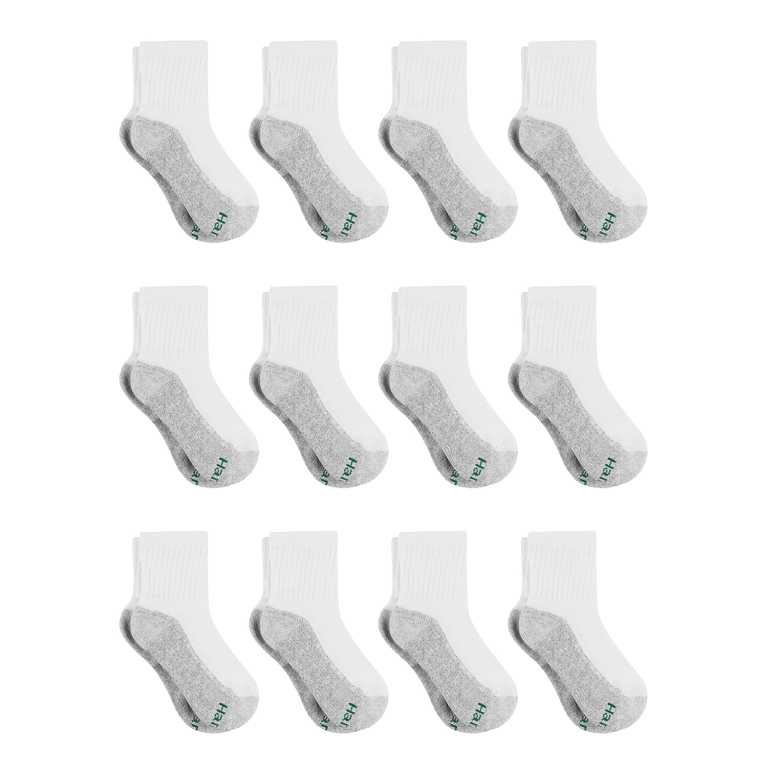 Hanes boys Socks, Double Tough Cushioned Ankle and No Show, 12-pair Packs Medium Ankle - White/Grey Bottom - 12 Pack 12