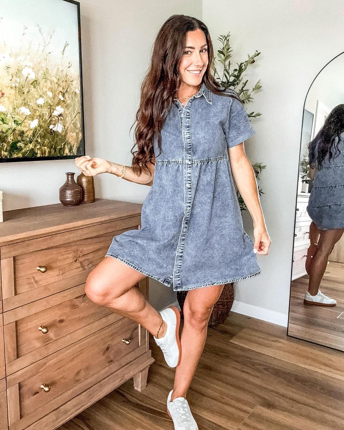 GRAPENT Flowy Summer Dresses para sa Kababaihan 2025 Blue Denim Shirt Dress Short Sleeve Dresses para sa Kababaihan Kulay Bay Blue Baggy Oversized Jean Dress para sa Spring & Summer Medium Size 8 Size 10 - Image 9