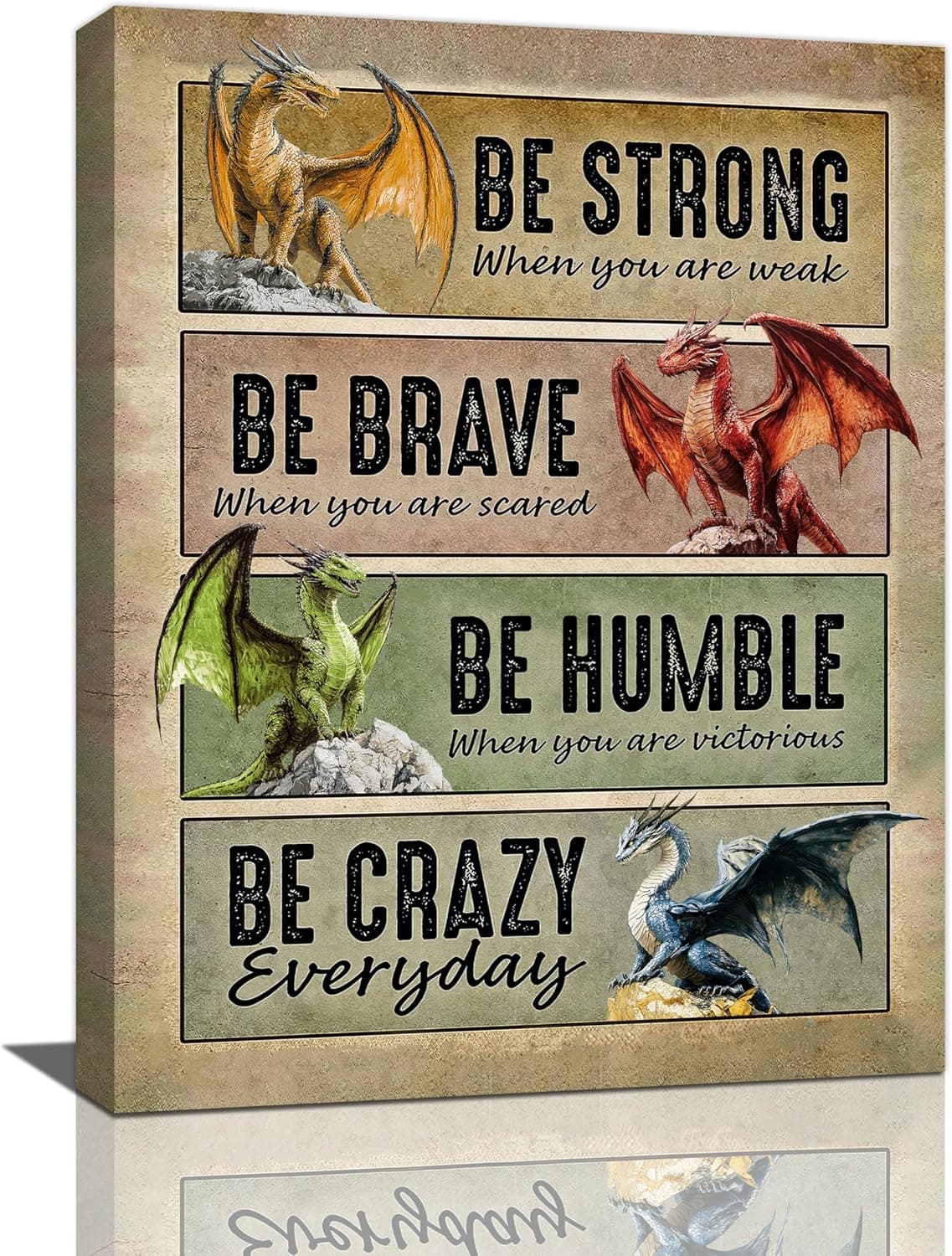 Dragon Wall Art Vintage Dragon Pictures Wall Decor Inspirational Quotes Be Strong Canvas Prints Painting Framed Artwork Decoration for Bedroom Living Room Office Bathroom 12"x16" 16"L x 12"W Dragon-1 - Image 2