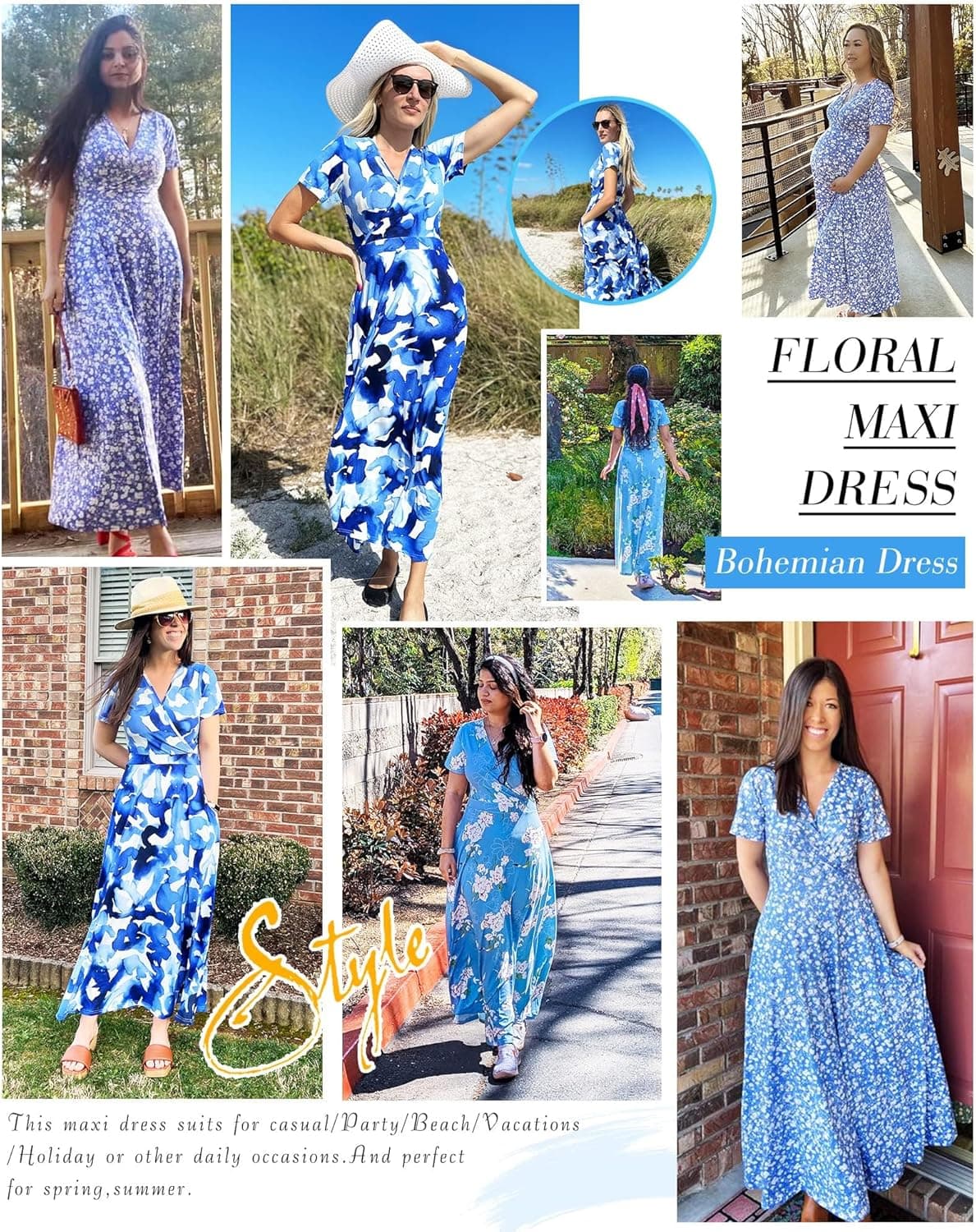 Vestidos Maxi AUSELILY para Mujeres Largo hasta el Tobillo con Estampado Floral Vestido Largo Flowy con Bolsillos Pequeño Hoja Verde Oliva - Image 2